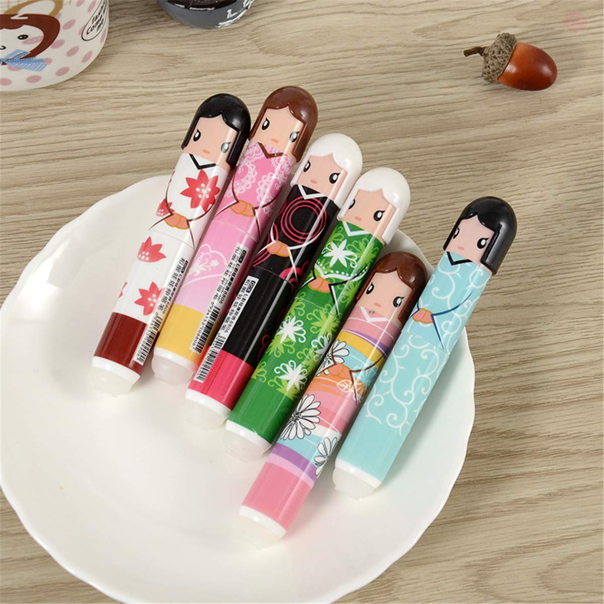 Japanese Kimono Doll Fashion Gel Pens - 6 Pack Cute Cartoon Ballpoint Pens for Creative Writing, School & Office Supplies | Perfect for Journaling, Note Taking & Gift Giving