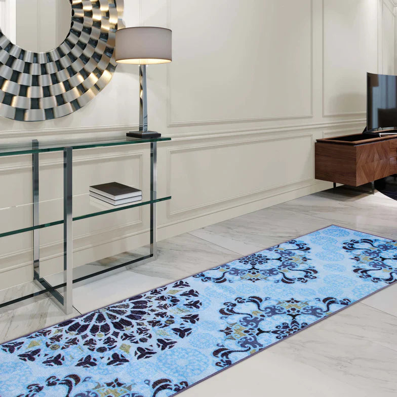 Thalia Damask Medallion Non-Slip Washable Indoor Area Rug - Soft Living Room Carpet, Bedroom Runner, Home Decor for Cozy Spaces
