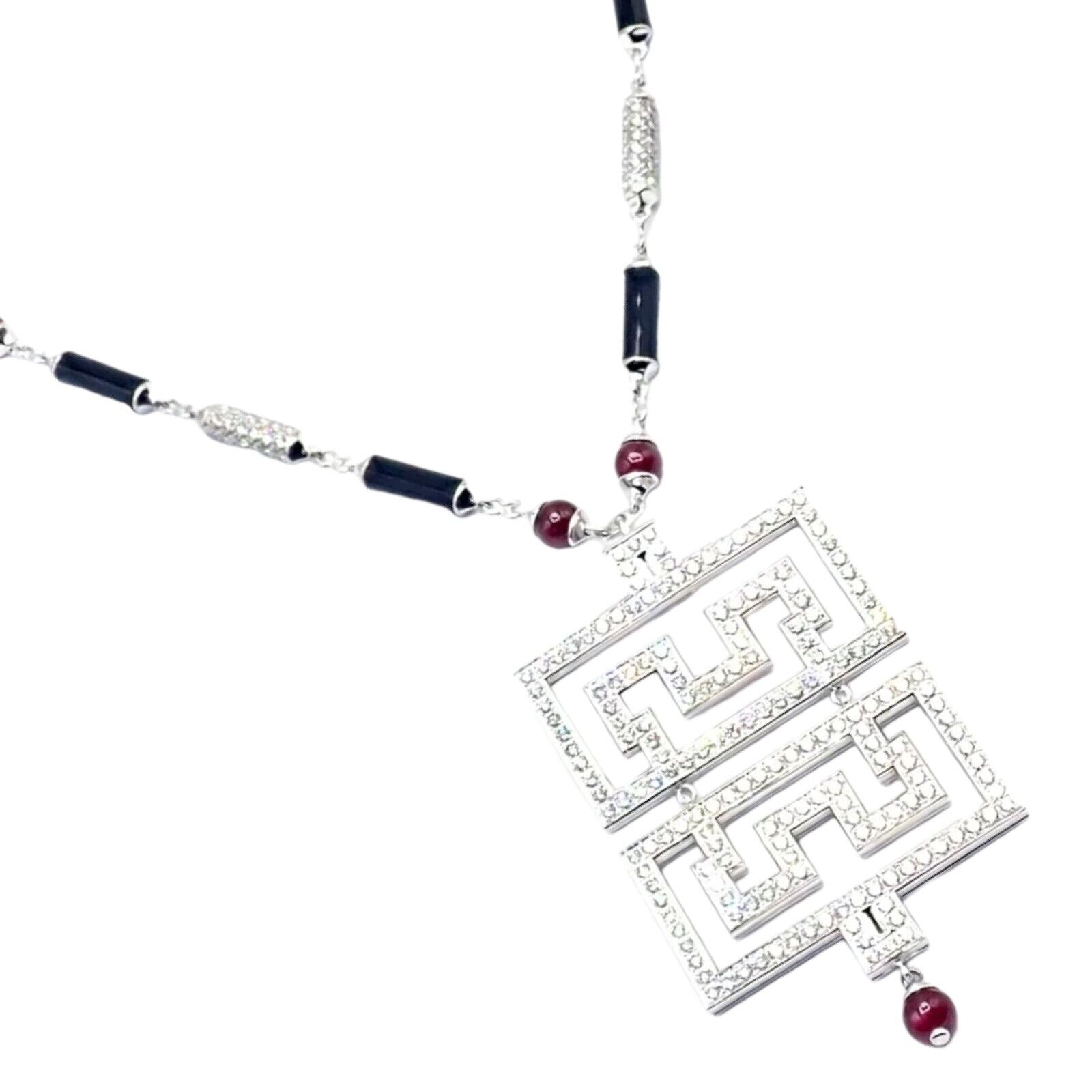 Cartier Le Baiser Du Dragon 18k White Gold Onyx Ruby Diamond Pendant Necklace - Luxury Jewelry Gift for Women, Perfect for Anniversaries & Special Occasions