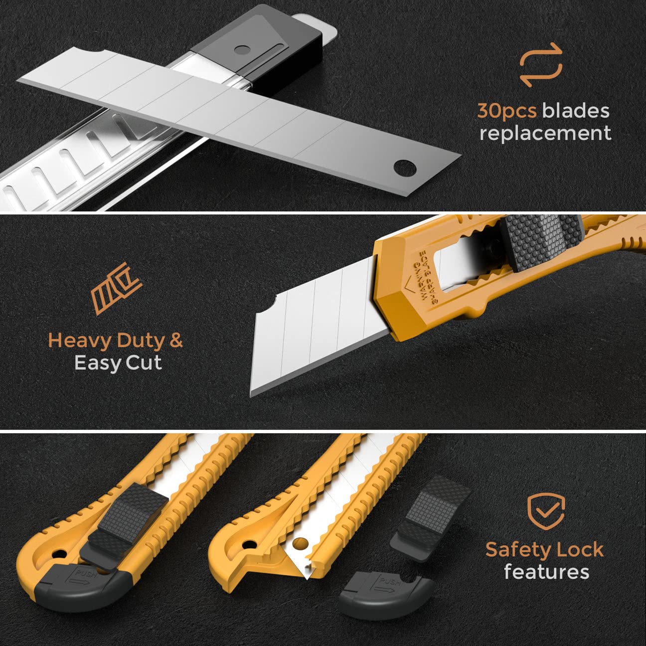 Nicpro 15 Pack Utility Knives with 30 Extra Blades - Heavy Duty Retractable Box Cutters with Snap-Off 18mm Razor Blades - Ideal for Office, Home, Arts & Crafts, DIY Projects, Packaging, and Workshop Use