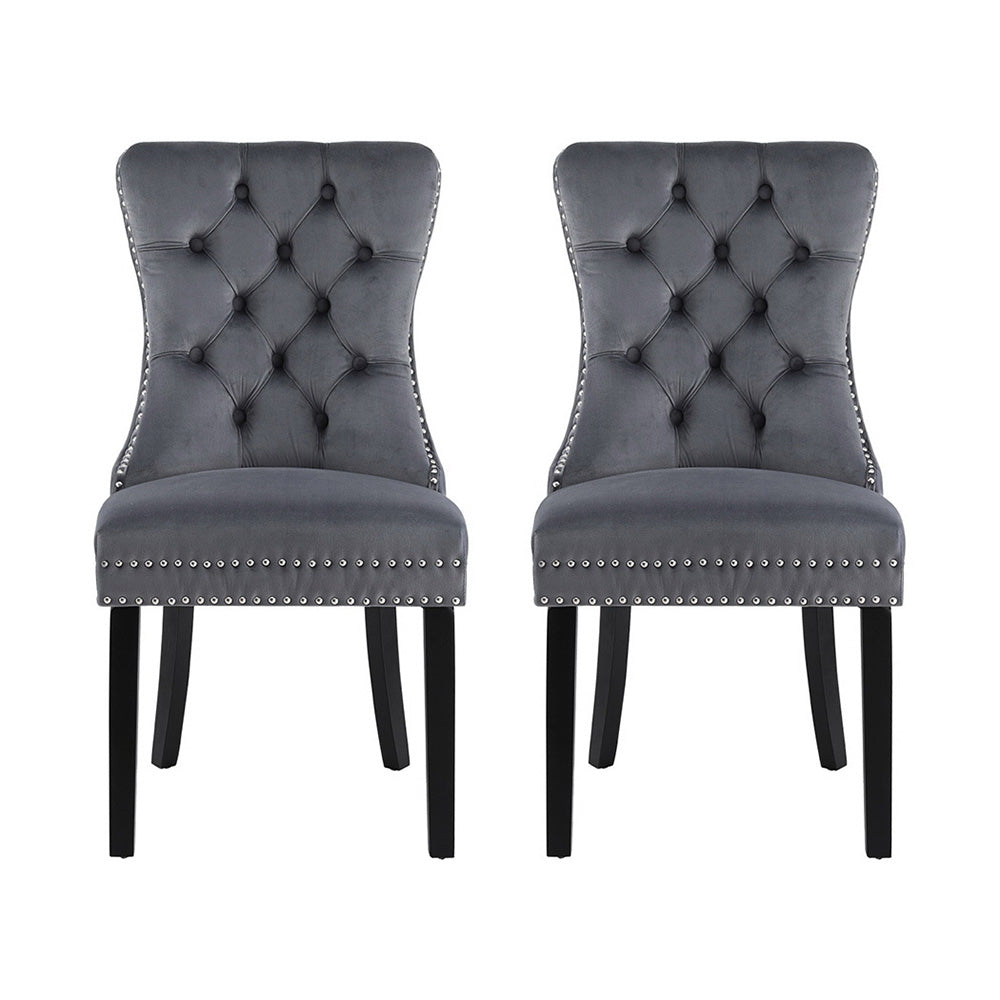 2 Pack Artiss Grey Velvet Dining Chairs - Modern Upholstered Side Chairs for Kitchen, Dining Room, Office & Small Spaces