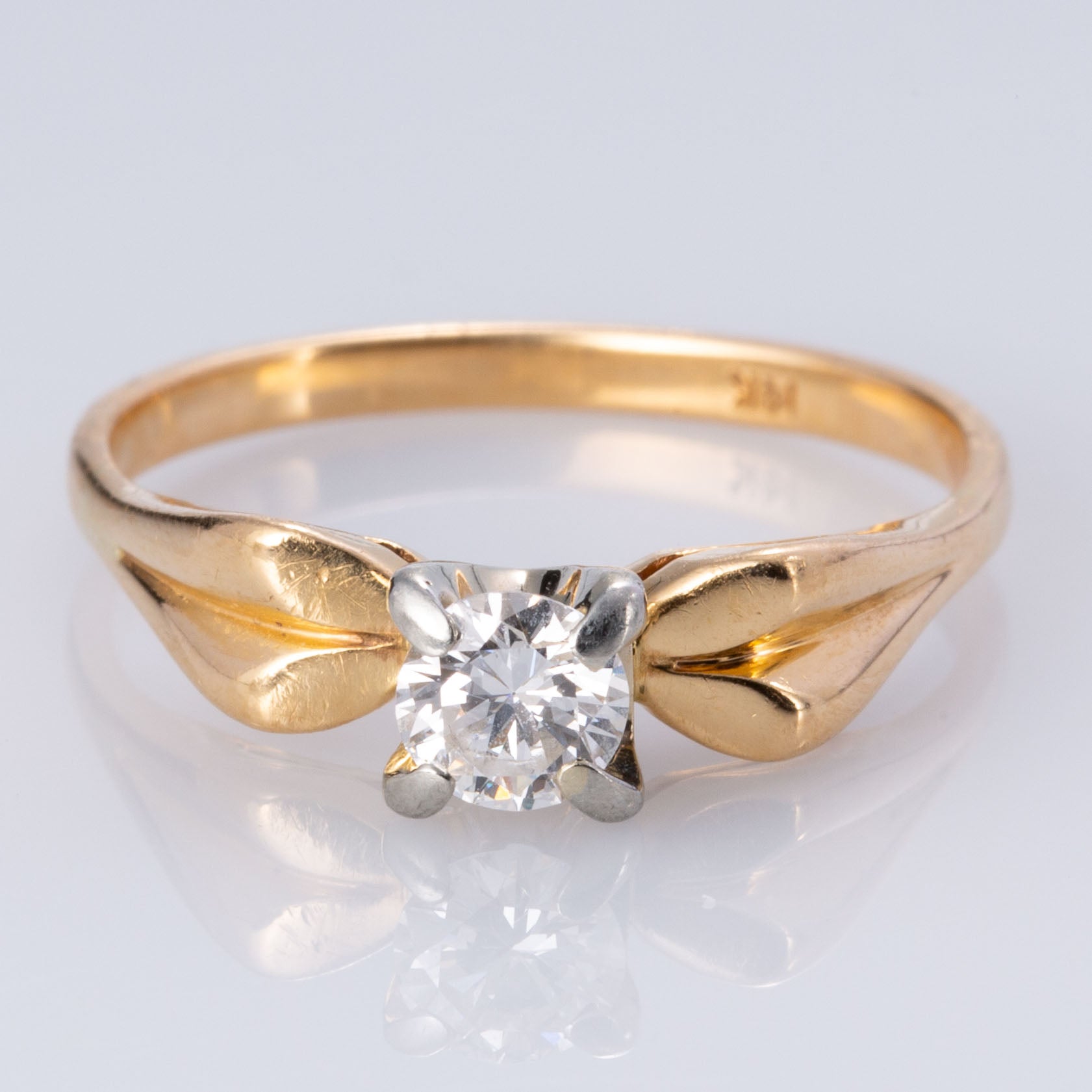 10K Yellow and White Gold 4 Prong Diamond Engagement Ring | 0.37 ct Round Cut Solitaire | Size 8 | Perfect for Wedding, Proposal, Anniversary & Special Occasions