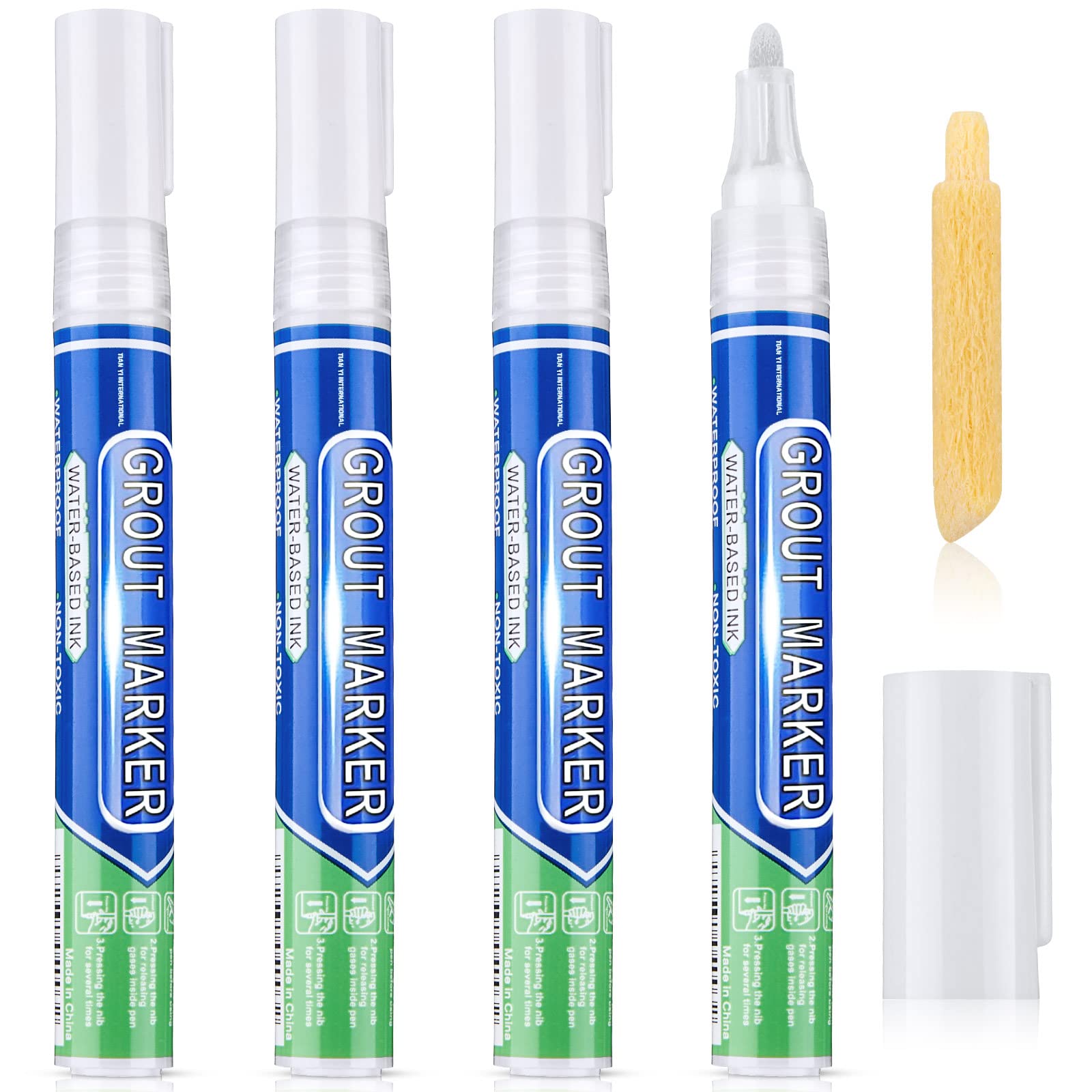 Zonon Grout Wall Pen Tile Paint Markers - White Grout Repair Sealer Pen for Bathroom, Kitchen, Porch & Patio - Easy DIY Tile Refresh & Waterproof Sealant (4-Pack) - Perfect for Cracked Grout Lines, Stained Tiles & Home Renovation Projects