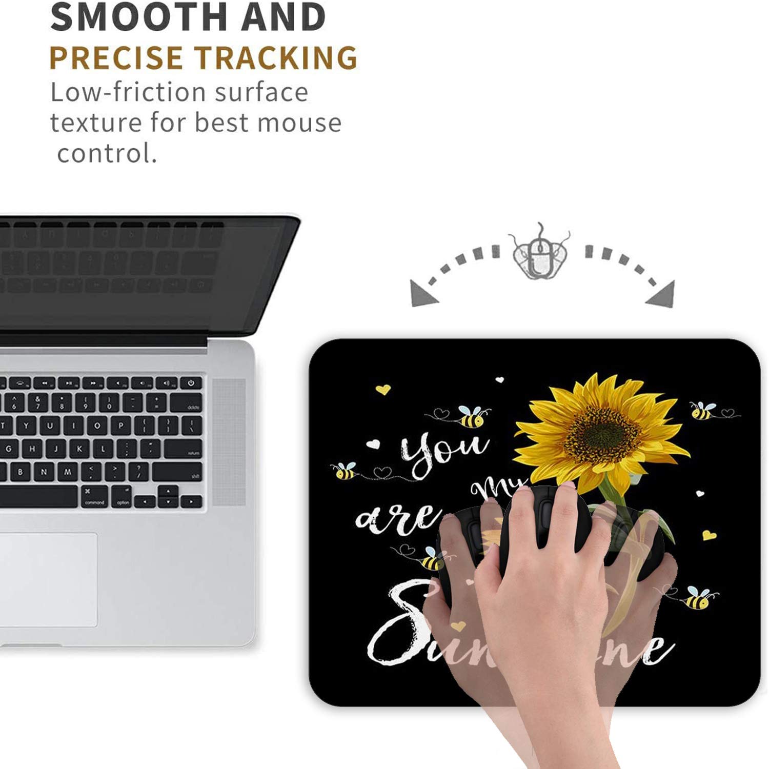Sunflower 'You Are My Sunshine' Gaming Mouse Pad & Coasters Set - Non-Slip Rubber Rectangle Mouse Mat for Work, Office & PC Gaming - Perfect for Computer Desks, Home Office Setup & Gift Giving