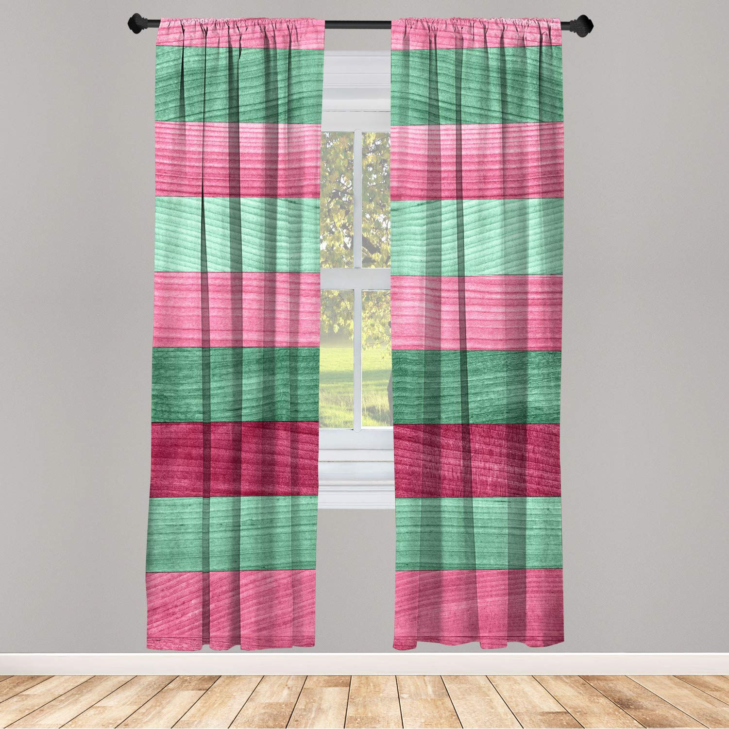 Ambesonne Rustic Window Curtains - Lightweight Decorative 2-Panel Set with Rod Pocket, Pastel Pink Painted Wood Board Design (28