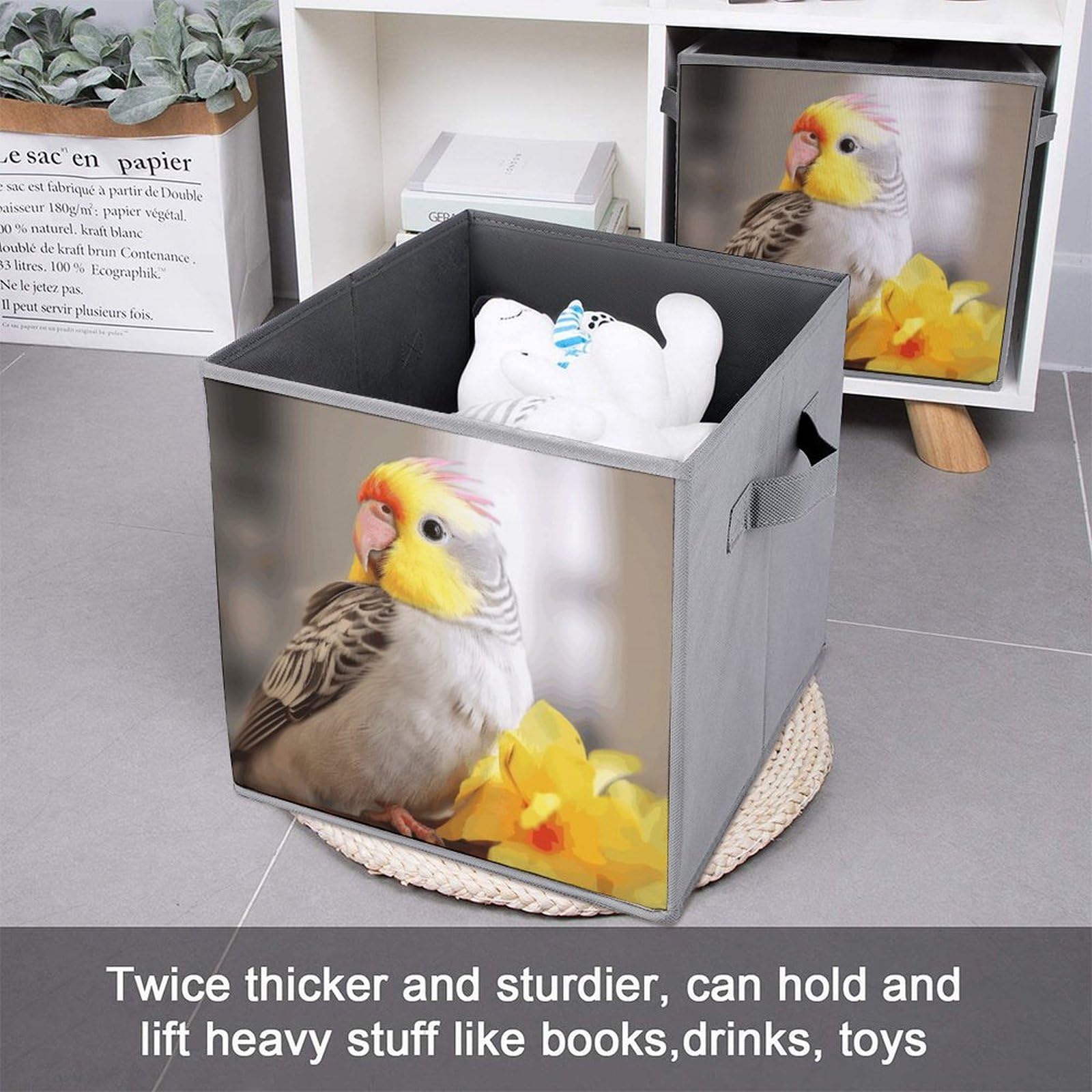 2PCS Foldable Storage Bins - Cute Cockatiel Printed Large Capacity Storage Boxes with Handles for Playroom, Office & Home Organization | Perfect for Toys, Books & Clutter Control