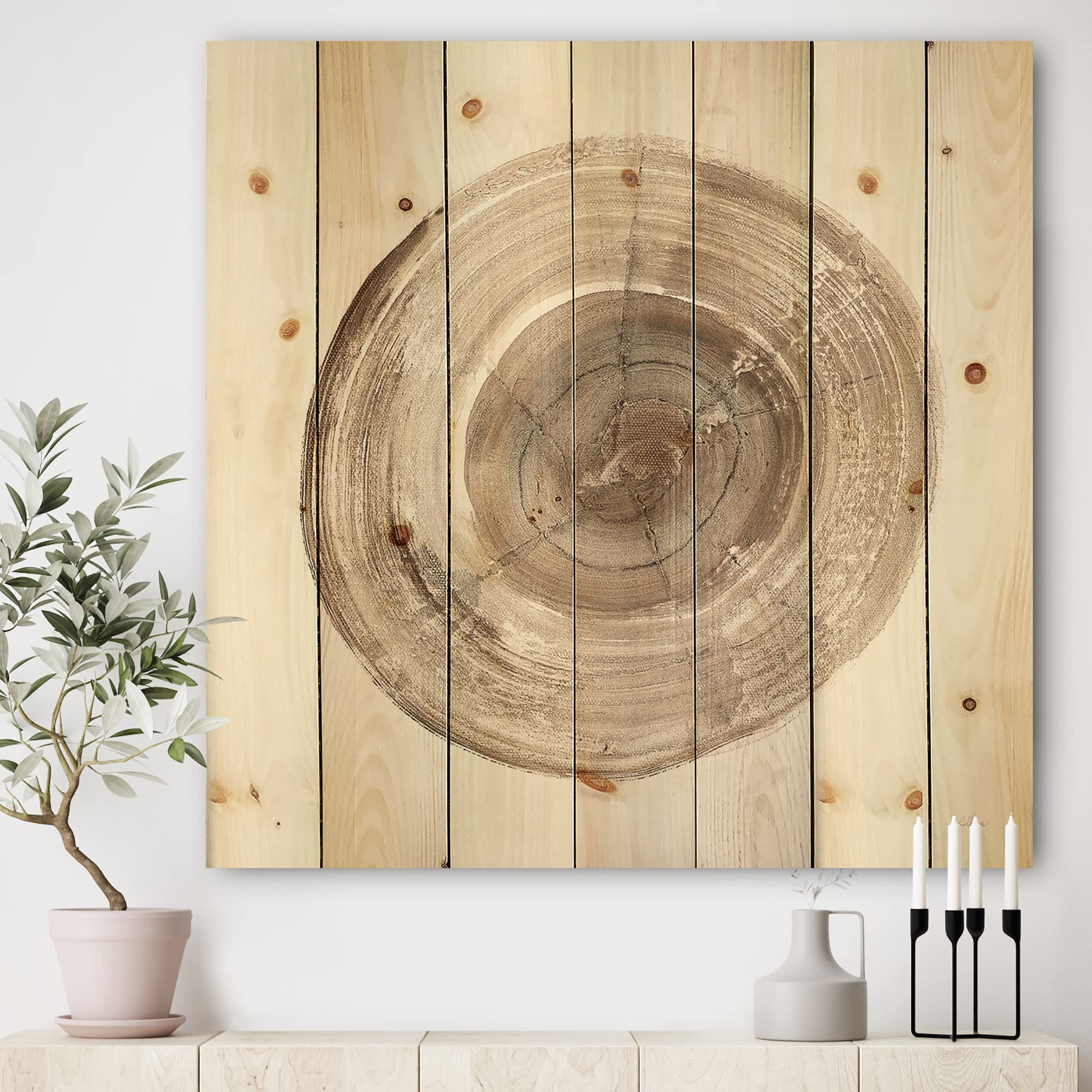 DesignQ Circle Natural Elements II Farmhouse Wood Wall Decor - Large Abstract Wood Wall Art Panels Printed on Natural Pine - Perfect for Living Room, Bedroom & Home Office Decor