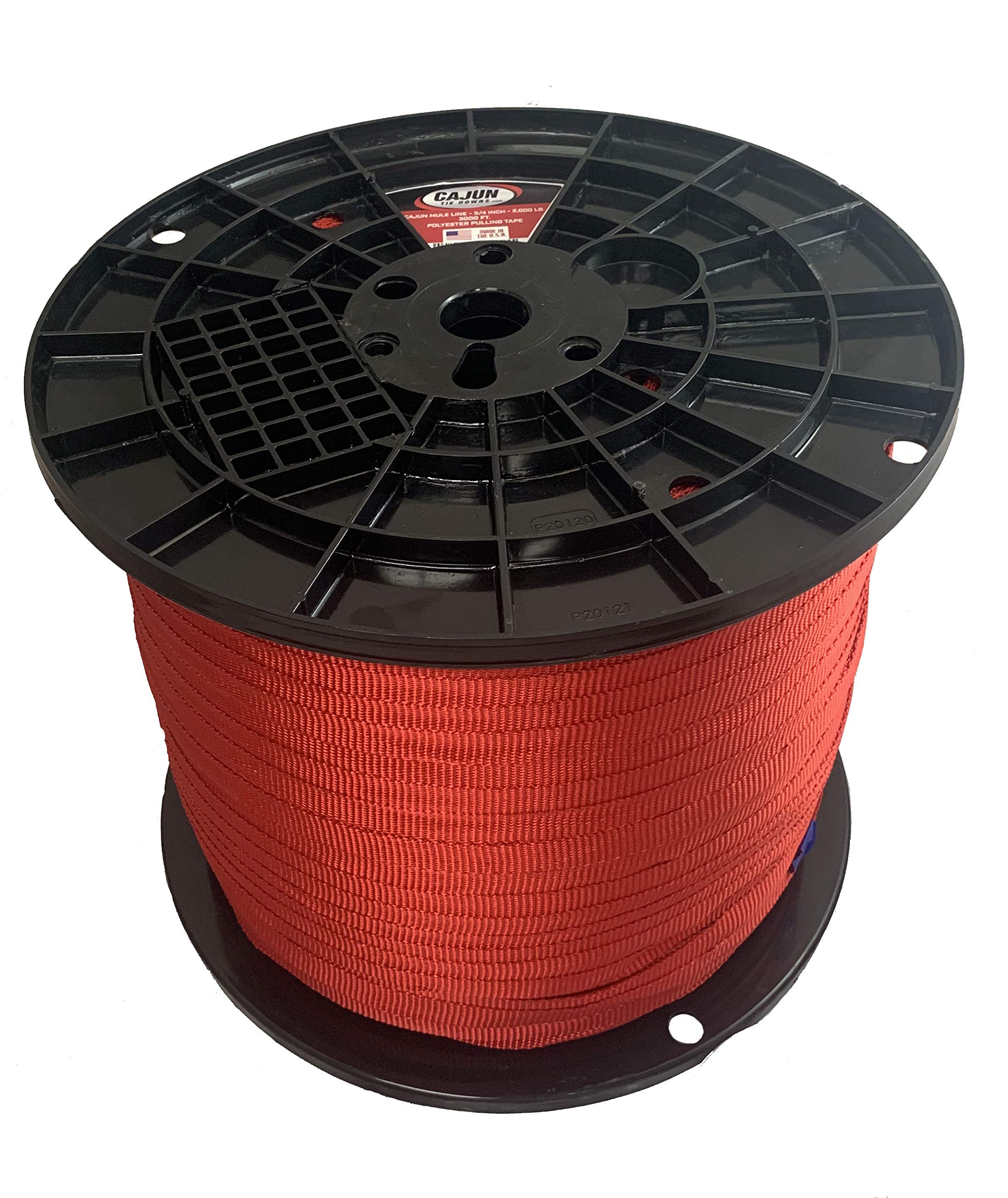 3/4 Inch Red Cajun Pull Line - 2000 lb. Polyester Pulling Tape - 3000 Feet Heavy Duty Cable Pulling Tape - Made in USA - Ideal for Electrical Wiring, Fiber Optic Installation & Underground Construction