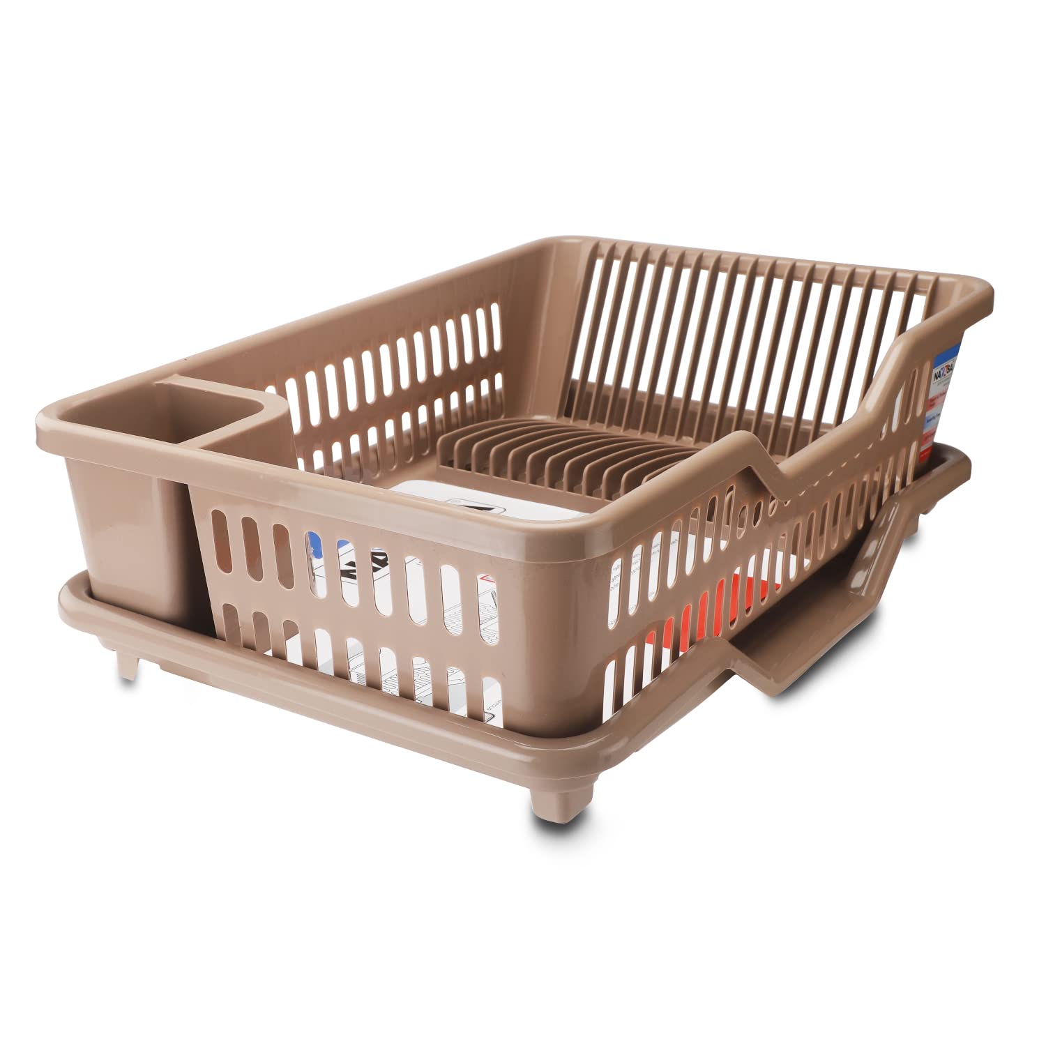Nayasa Dimple Plastic Kitchen Utensil Drying Rack with Tray | Dish Stand & Cutlery Holder | Small Size 45x30x16cm | Sturdy & Durable Brown Organizer | Perfect for Kitchen Countertop, Dish Drying, and Utensil Storage