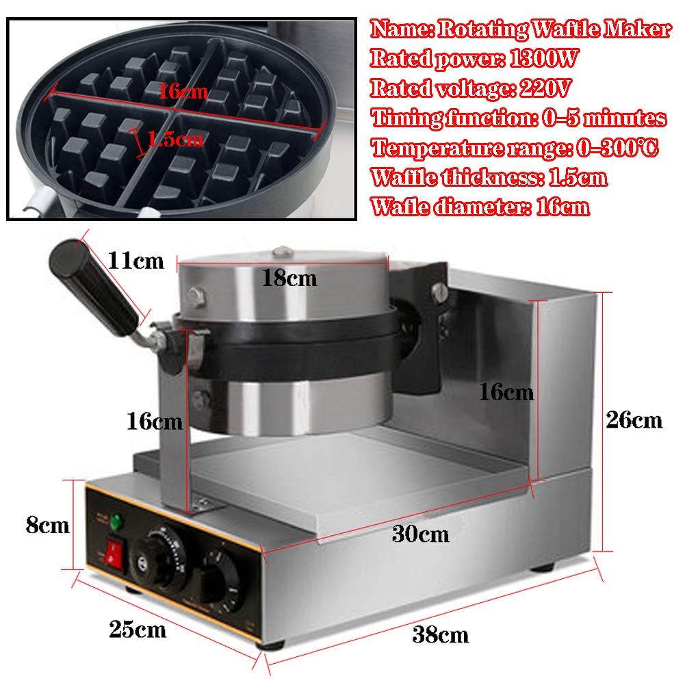 Aocay 1300W Commercial Rotating Waffle Maker with Non-Stick Plates & Drip Tray - 220V Round Waffle and Egg Cake Machine for Restaurants, Bakeries, Cafes - Perfect for Making Belgian Waffles, Bubble Waffles, and Egg Puffs - Easy to Clean & Durable
