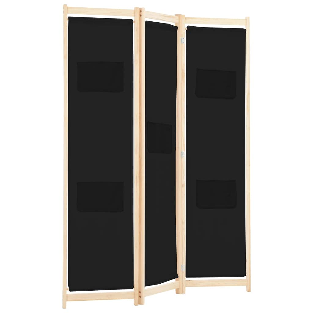 3-Panel Black Fabric Room Divider Screen - 47.2