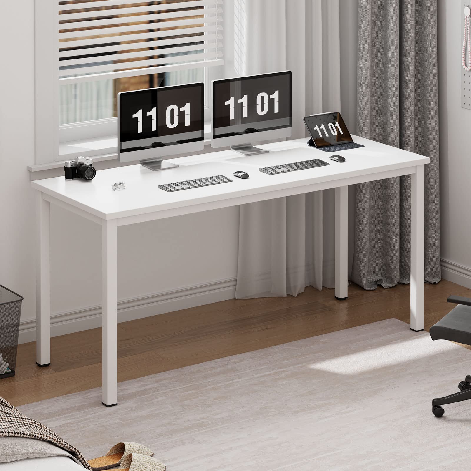 63 Inch Large Computer Desk - Modern Simple Style Home Office & Gaming Desk, White Metal Frame Study Writing Table for Students | Perfect for Home Office, Gaming Setup & Small Spaces