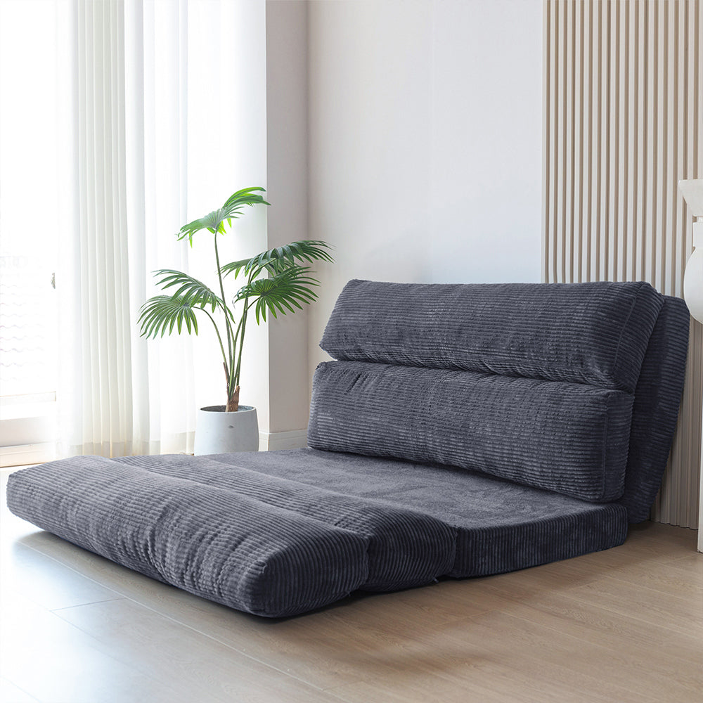 MAXYOYO Folding Sofa Bed - Extra Wide Corduroy Floor Sofa for Small Spaces, Dark Grey | Convertible Guest Bed & Lounge Chair for Apartments, Dorms & Living Rooms