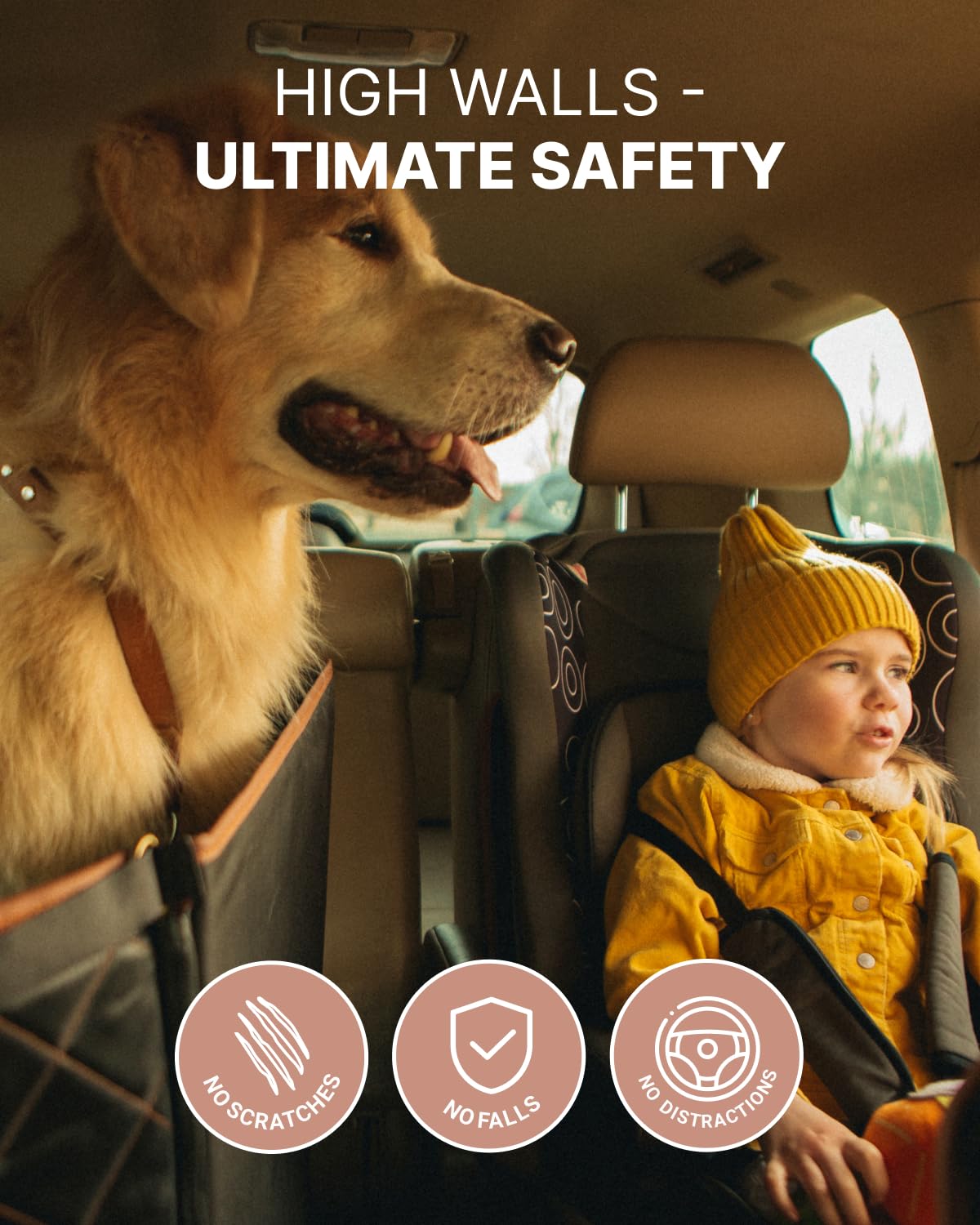 Owleys Premium Dog Car Seat Cover - Waterproof Back Seat Extender & Pet Hammock for Cars | Durable & Non-Slip Dog Car Accessories | Perfect for Road Trips, Travel & Daily Commute (Black)