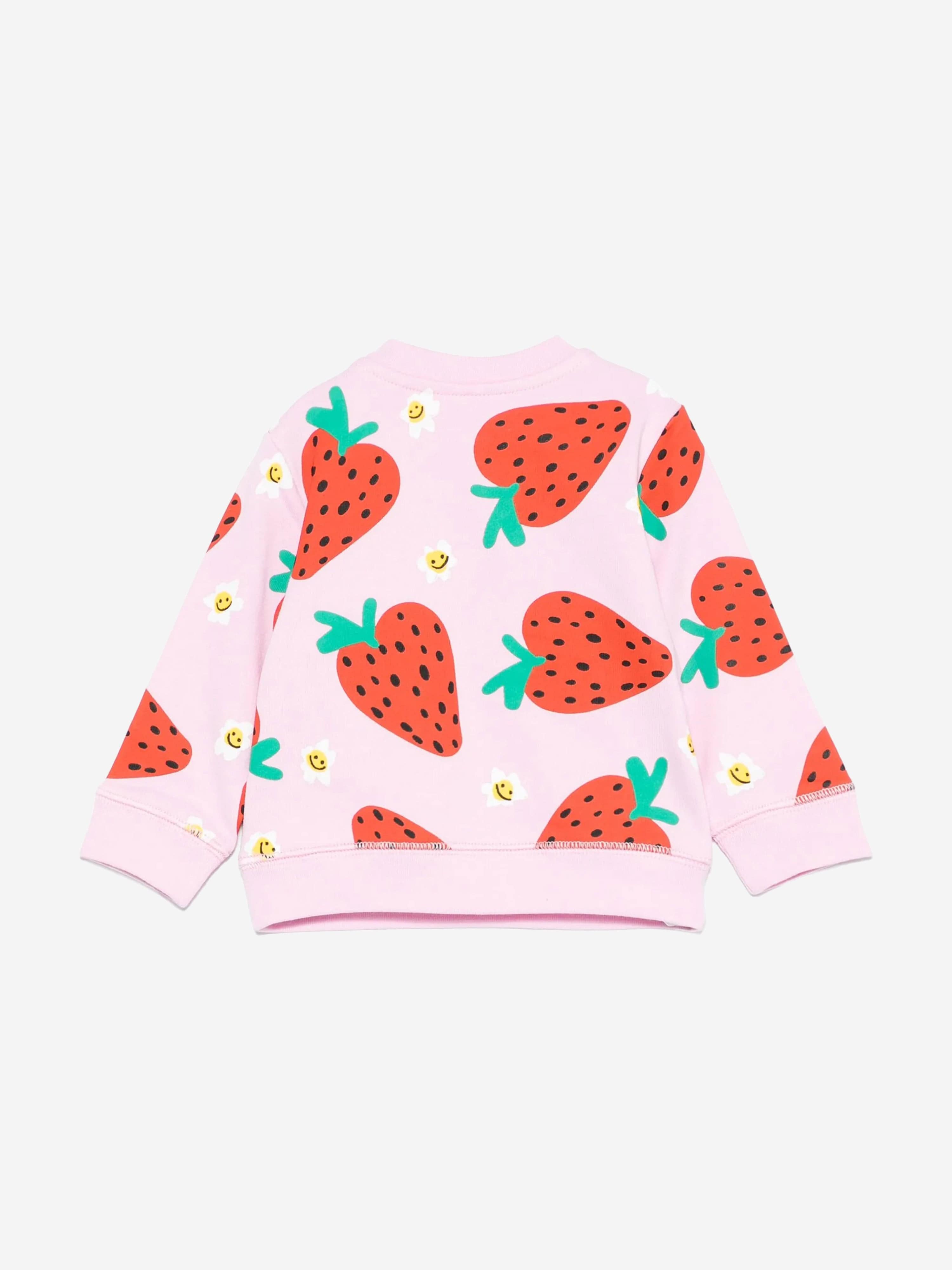 Adorable Pink Strawberry Print Sweatshirt for Baby Girls - Soft & Cozy Pullover for Playdates, Outings & Photo Shoots