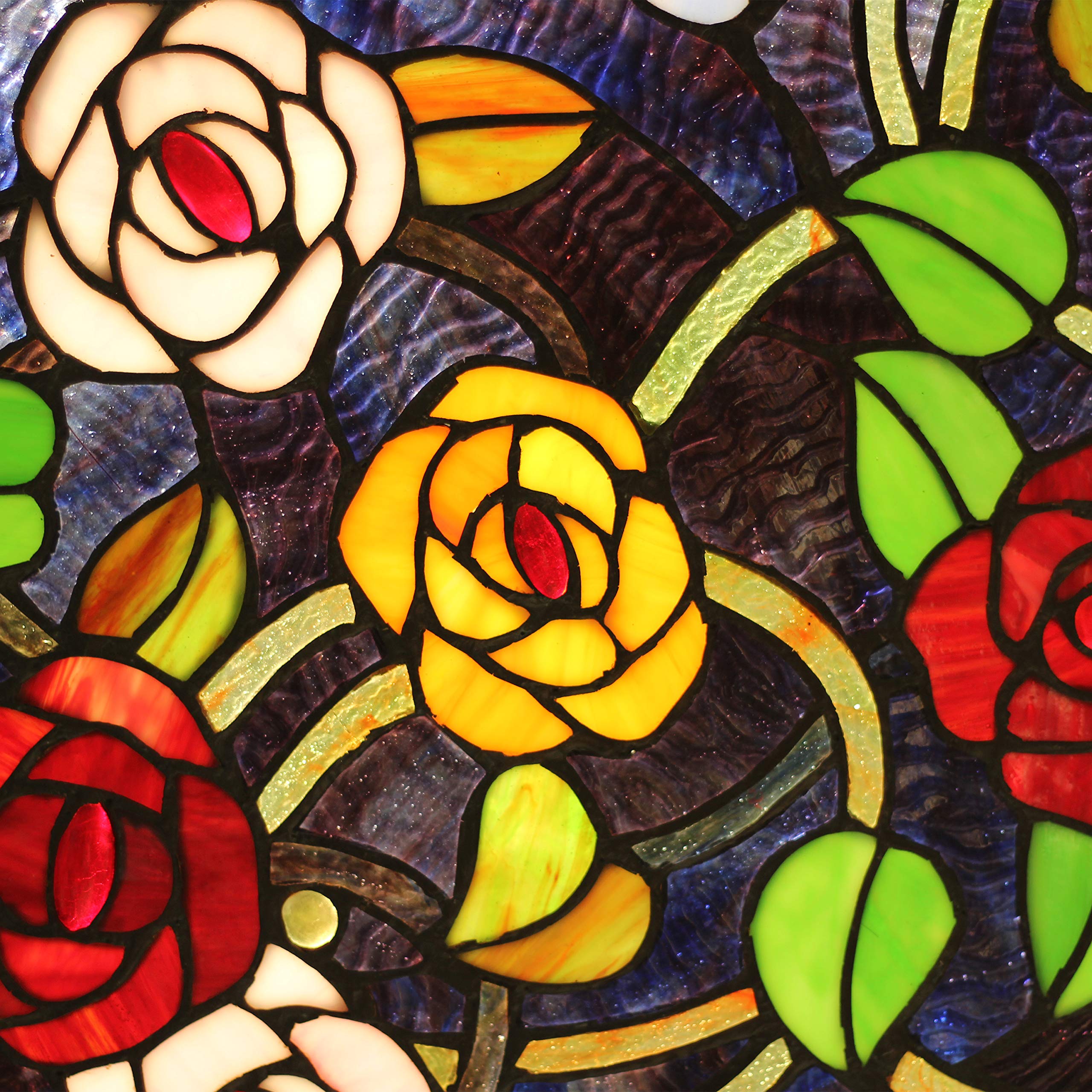 Tiffany-Style Stained Glass Roses Window Panel - 24 Inch Handcrafted Art Glass Decor for Home, Church & Office