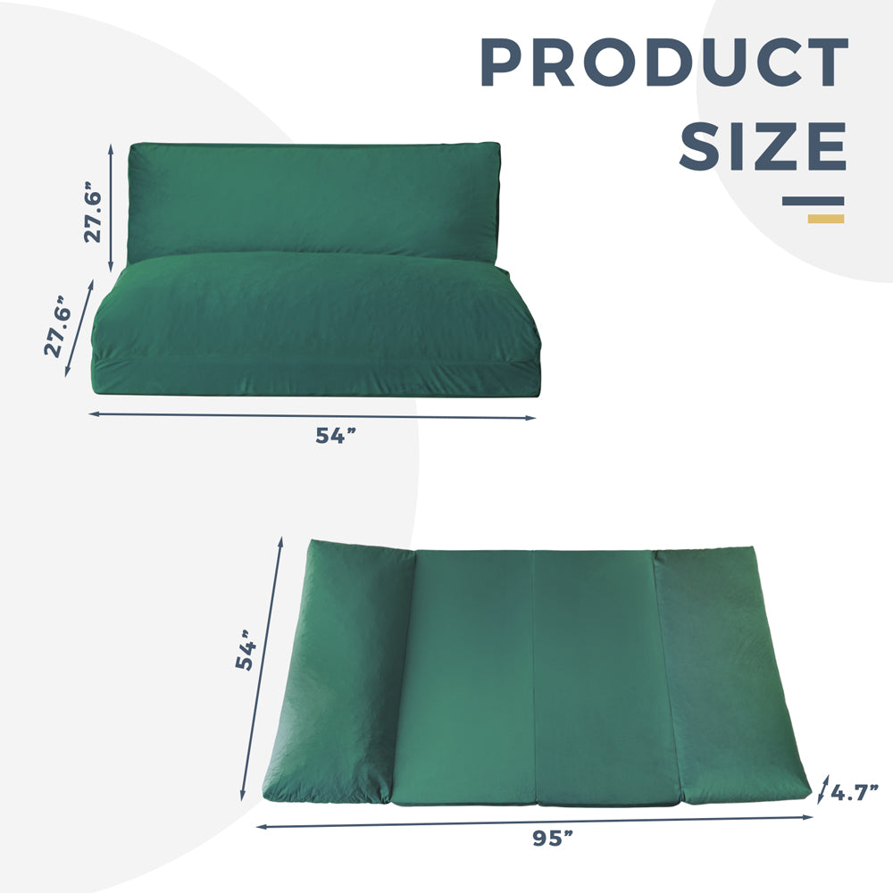 MAXYOYO Velvet Bean Bag Folding Sofa Bed - Washable Cover for Adults, Green | Portable Floor Lounger for Living Room, Bedroom & Dorm