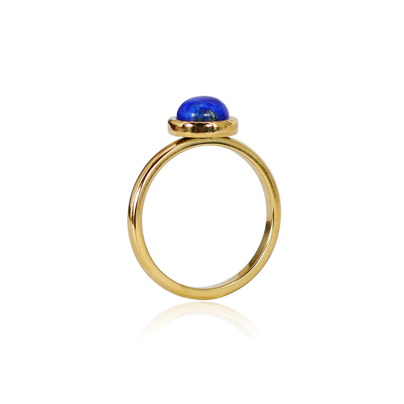Stylish 18K Gold Plated Titanium Steel Ring with Natural Stone Inlays - Red Agate, Pink Crystal & Amethyst Blue Jewelry for Women | Perfect for Parties, Weddings & Everyday Fashion Accessories