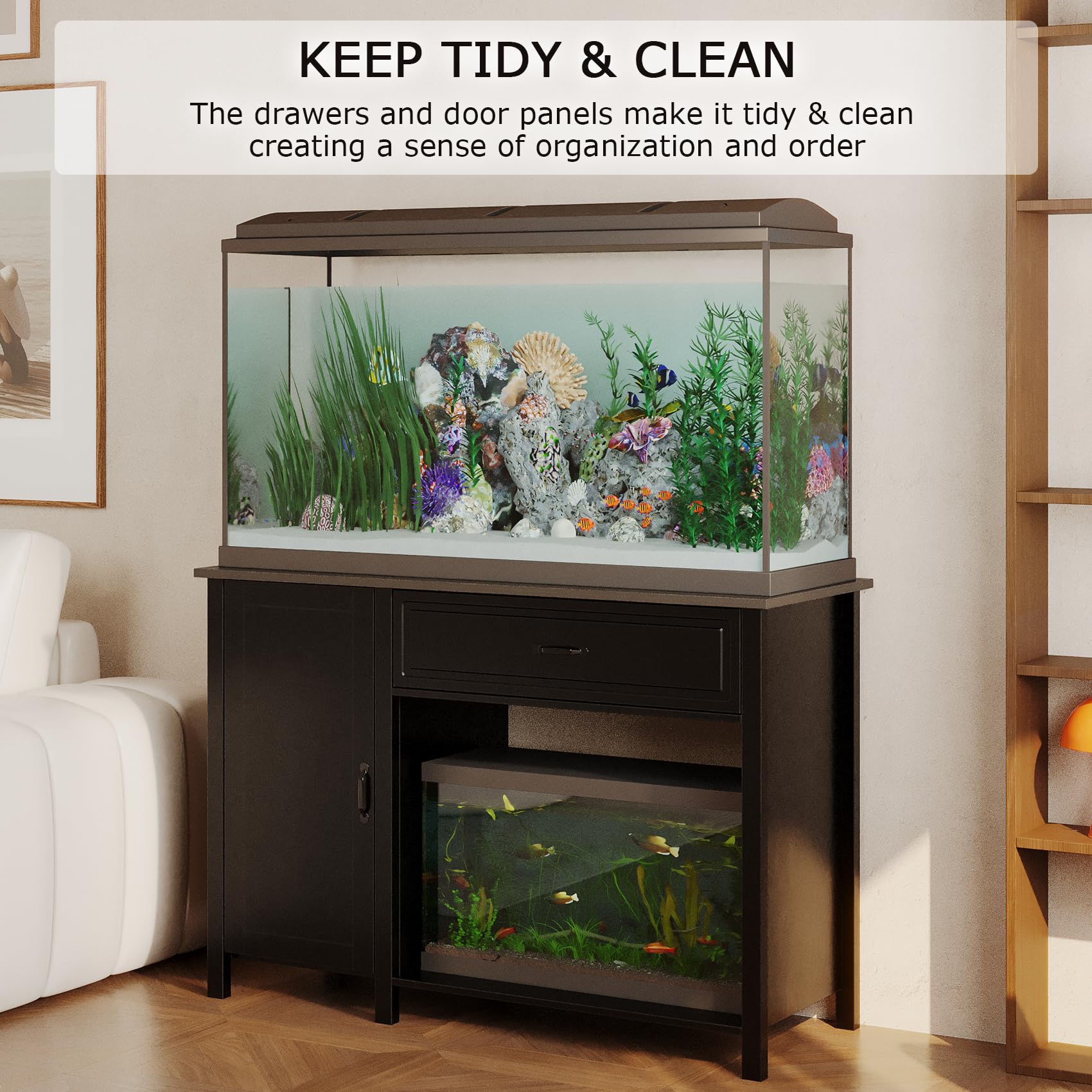 Heavy Duty Wooden Aquarium Stand with Storage Cabinet - 770 LBS Capacity Fish Tank Stand (51