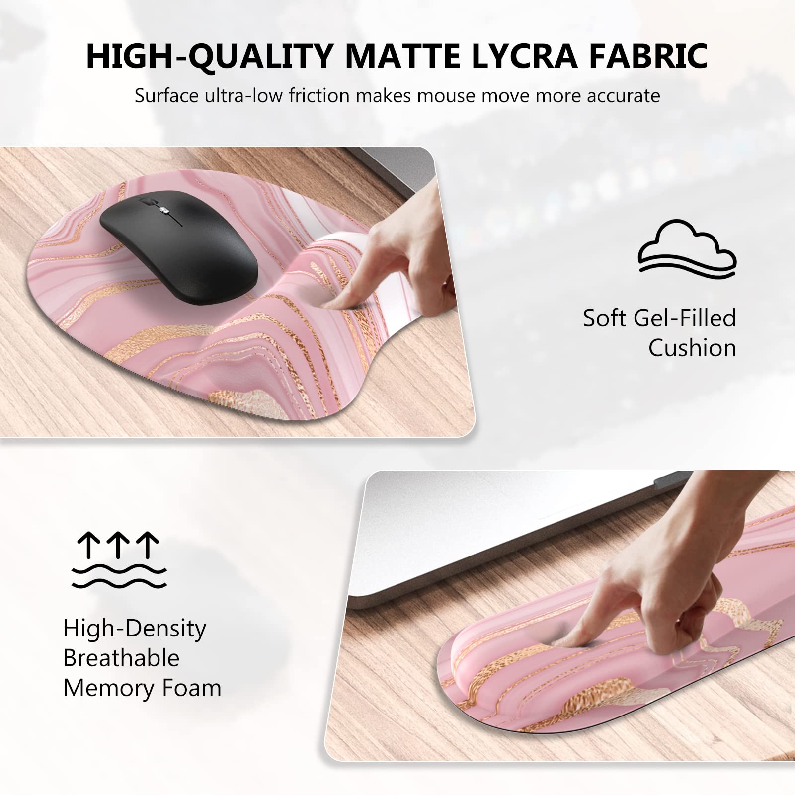 Premium Pink Rose Gold Desk Mat Set - Ergonomic Mouse Pad with Wrist Support & Keyboard Wrist Rest, Non-Slip Office Accessories for Comfortable Computer Work - Perfect for Home Office, Gaming & Workspace Setup
