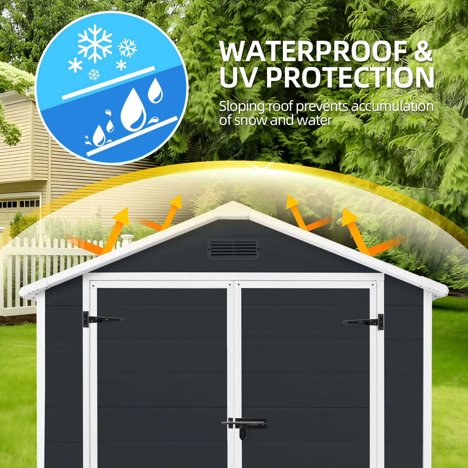 6x4.4FT Resin Outdoor Storage Shed - Waterproof Plastic Garden Shed with Floor & Lockable Doors for Patio, Yard, Lawn - Perfect for Storing Garden Tools, Pool Supplies & Outdoor Equipment (Dark Gray)
