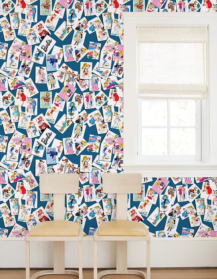 Barbie™ Trading Cards Wallpaper - Cadet Blue | Official Barbie™ Licensed Decor | Perfect for Kids' Rooms, Playrooms & Barbie™ Themed Parties