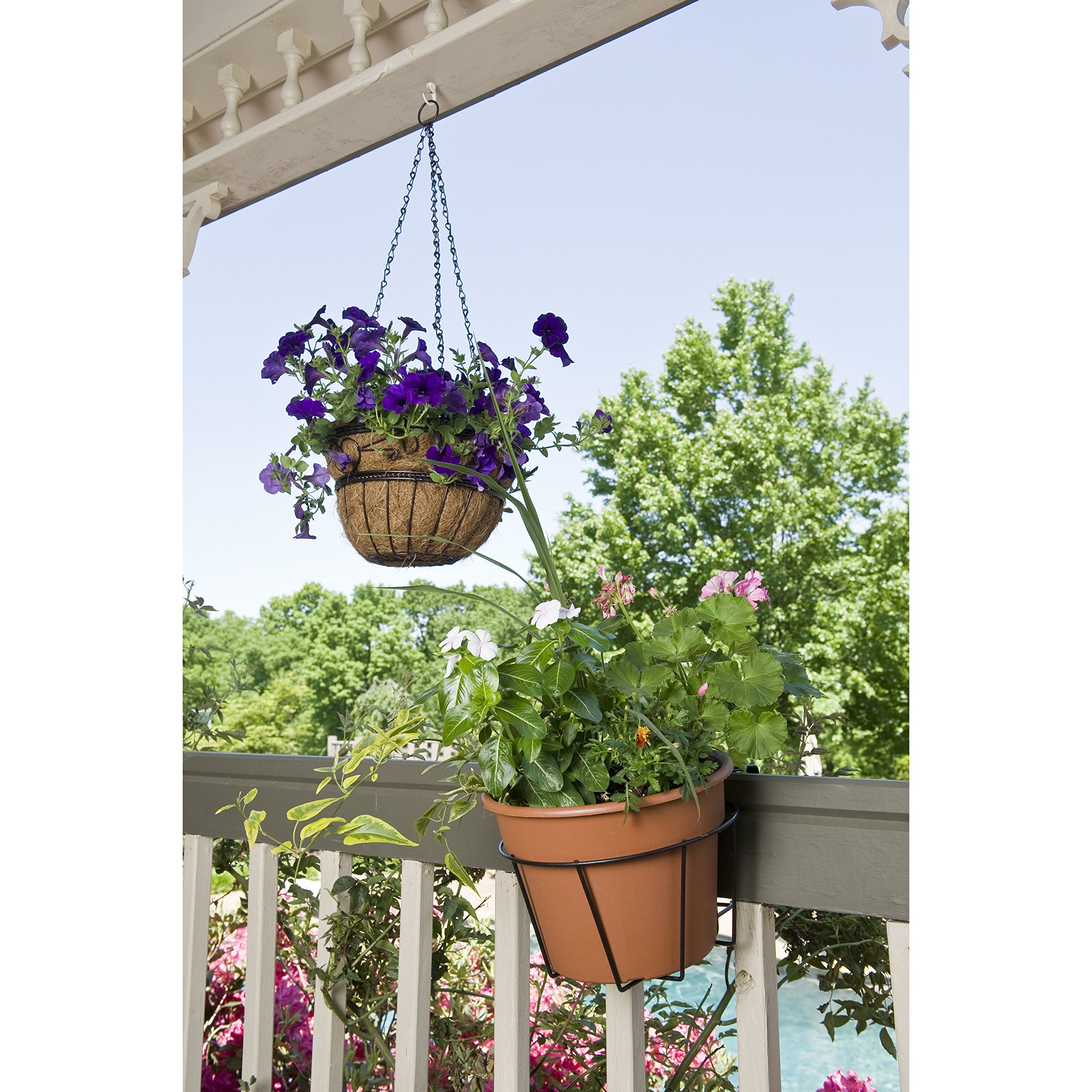 8-Inch Black Adjustable Flower Pot Holder - Heavy Duty Plant Stand for Indoor/Outdoor Use - Perfect for Balcony, Garden, Patio Decor (Model R0726-B)