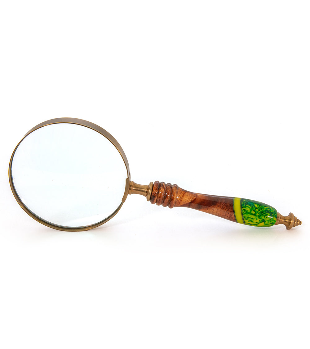 Premium Koa Wood Handheld Magnifying Glass with Exquisite Green Inlay - Perfect for Reading, Jewelry Appraisal & Hobby Inspection