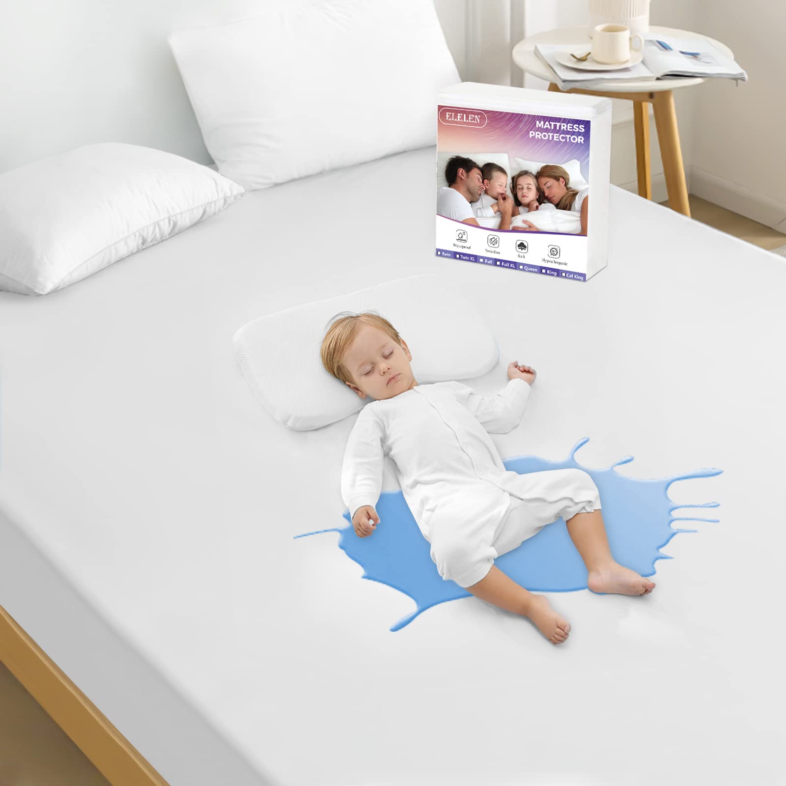 2 Pack Full Size Waterproof Mattress Protector - Soft, Breathable, Noiseless Bed Cover with Deep Pocket Fits 6-15