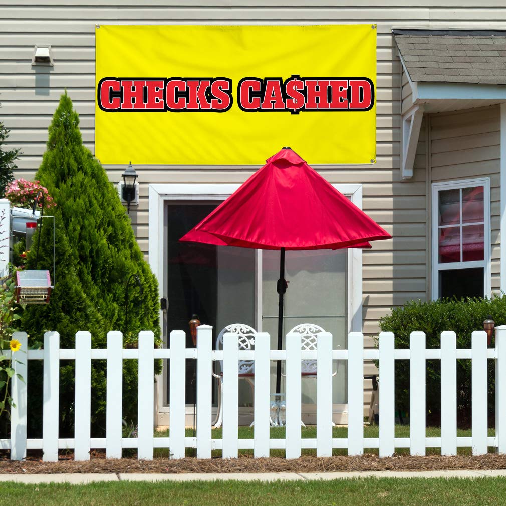 Custom Vinyl Banner 48x96 Inches - Weatherproof, Durable Outdoor Business Sign with 8 Grommets (Multiple Sizes Available) - Perfect for Yard Signs, Checks Cashed Businesses & Industrial Advertising