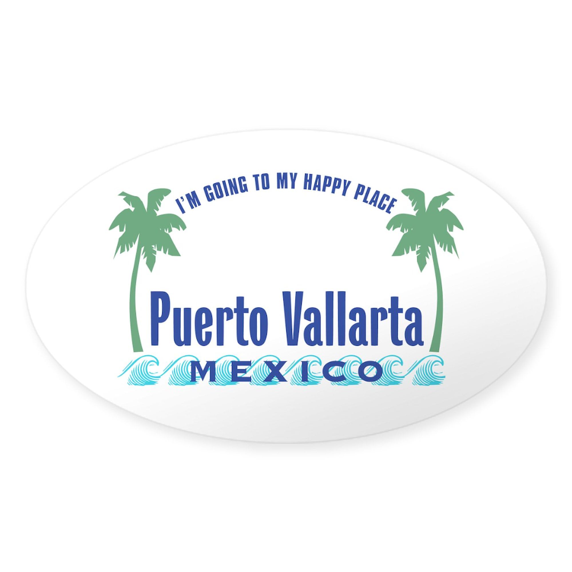 Puerto Vallarta Happy Place Oval Sticker - Waterproof Vinyl Bumper Decal for Cars, Laptops & Travel Gear - Perfect for Beach Lovers & Vacation Memories