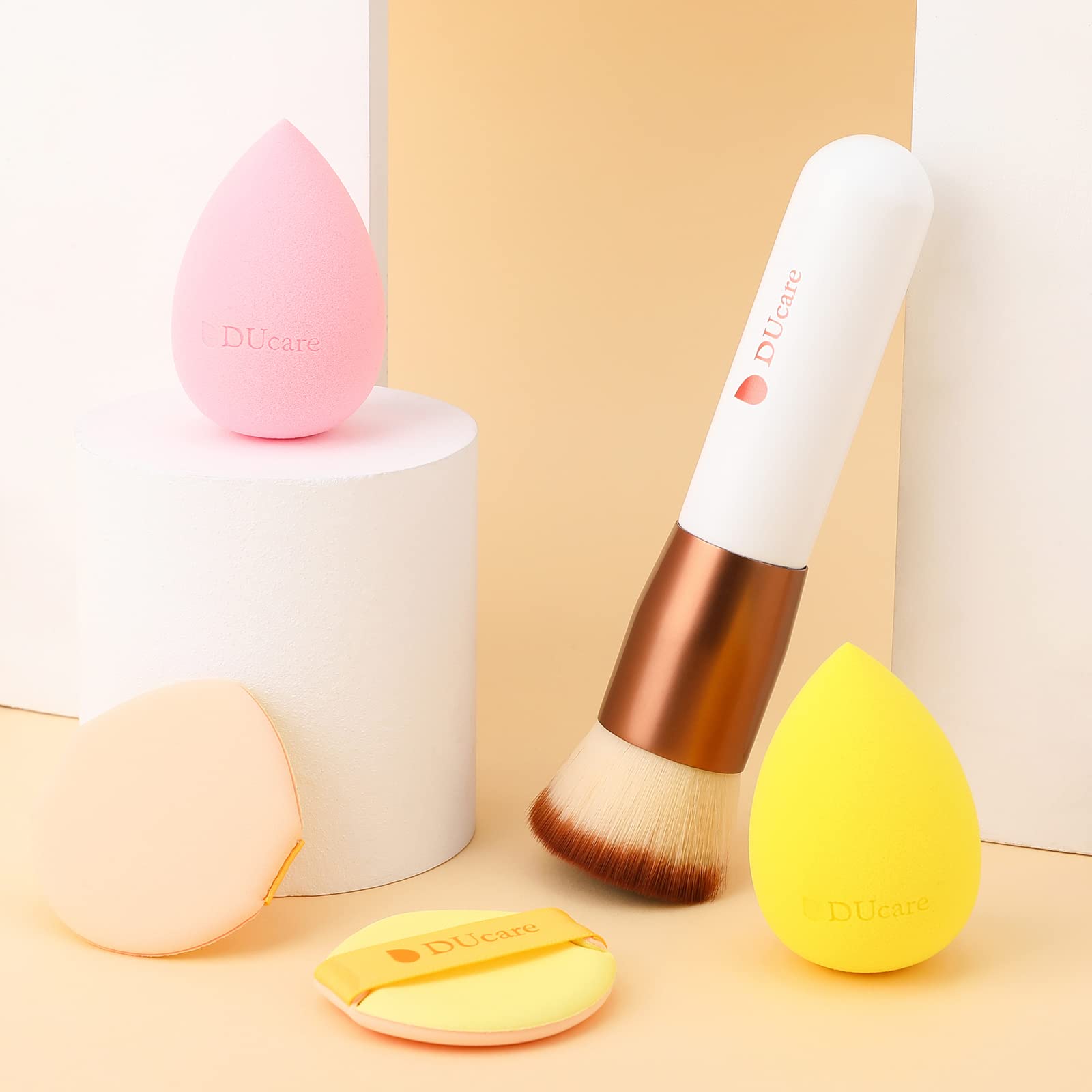 DUcare Professional Foundation Brush Set with Flat Top Kabuki Brush & Makeup Sponge - Perfect for Liquid, Powder & Mineral Blending - Ideal for Flawless Contouring & Everyday Makeup Application