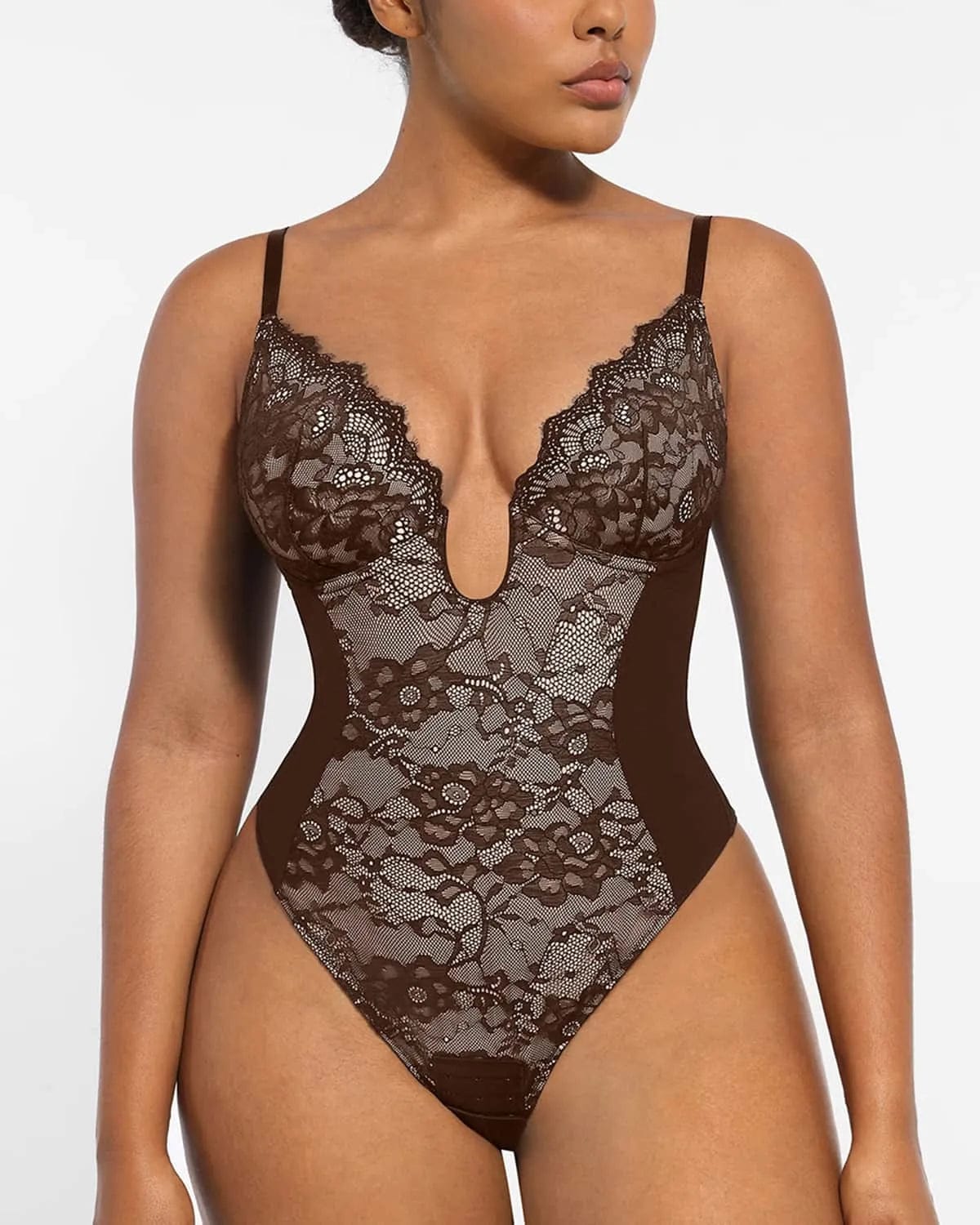 Sexy Lace Plunge Thong Bodysuit - Supportive Shapewear for Women | Perfect for Date Night, Bridal Lingerie & Special Occasions