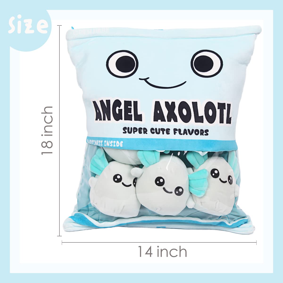 ARELUX 6PCS Cute Axolotl Plush Pillow Set - Soft Blue Salamander Stuffed Animal with Removable Bag, Adorable Axolotl Plushie Doll for Kids & Adults - Perfect for Home Decor, Birthday Gifts, Cuddling and Stress Relief