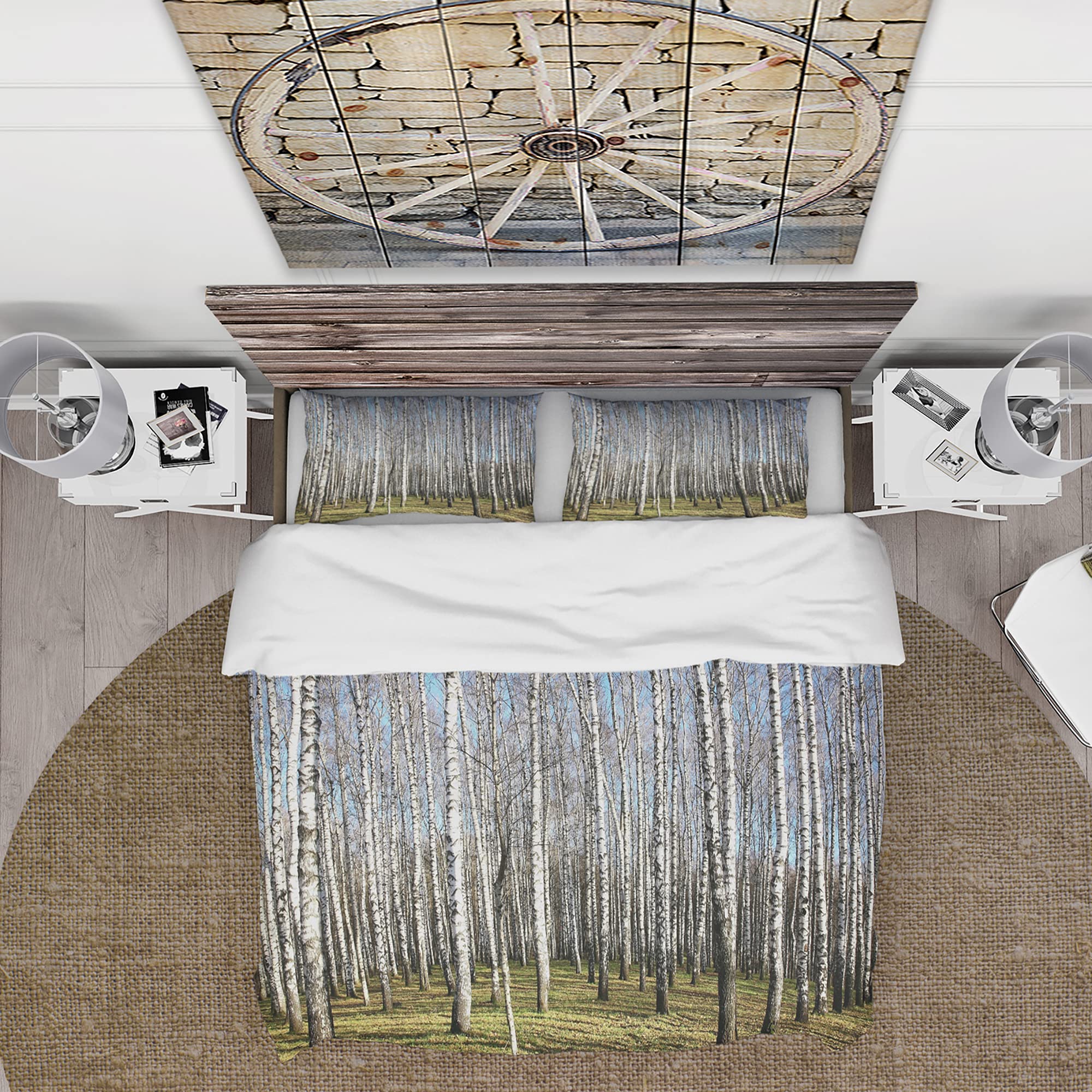 DesignQ Sunny November Day in Birch Traditional Duvet Cover Set - Queen Size White Landscape Bedding (3-Piece) | All-Season Comfort for Master Bedroom & Guest Room Decor