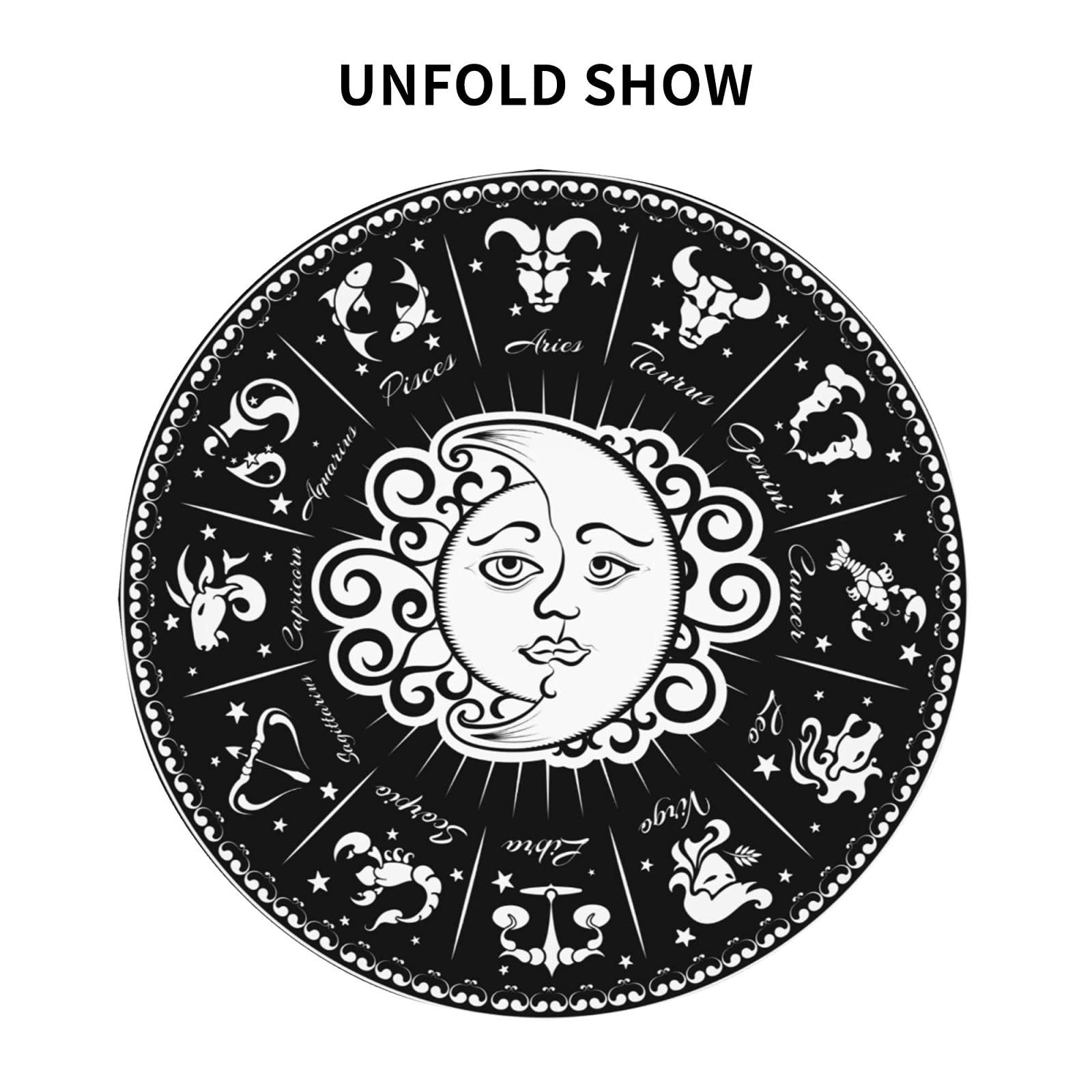 FREEHOTU Zodiac Sign Sun and Moon Round Tablecloth - Thickened Washable 60 Inch Table Cover for Kitchen, Dining, Party Decor | Perfect for Daily Use, Holiday Gatherings & Home Decoration