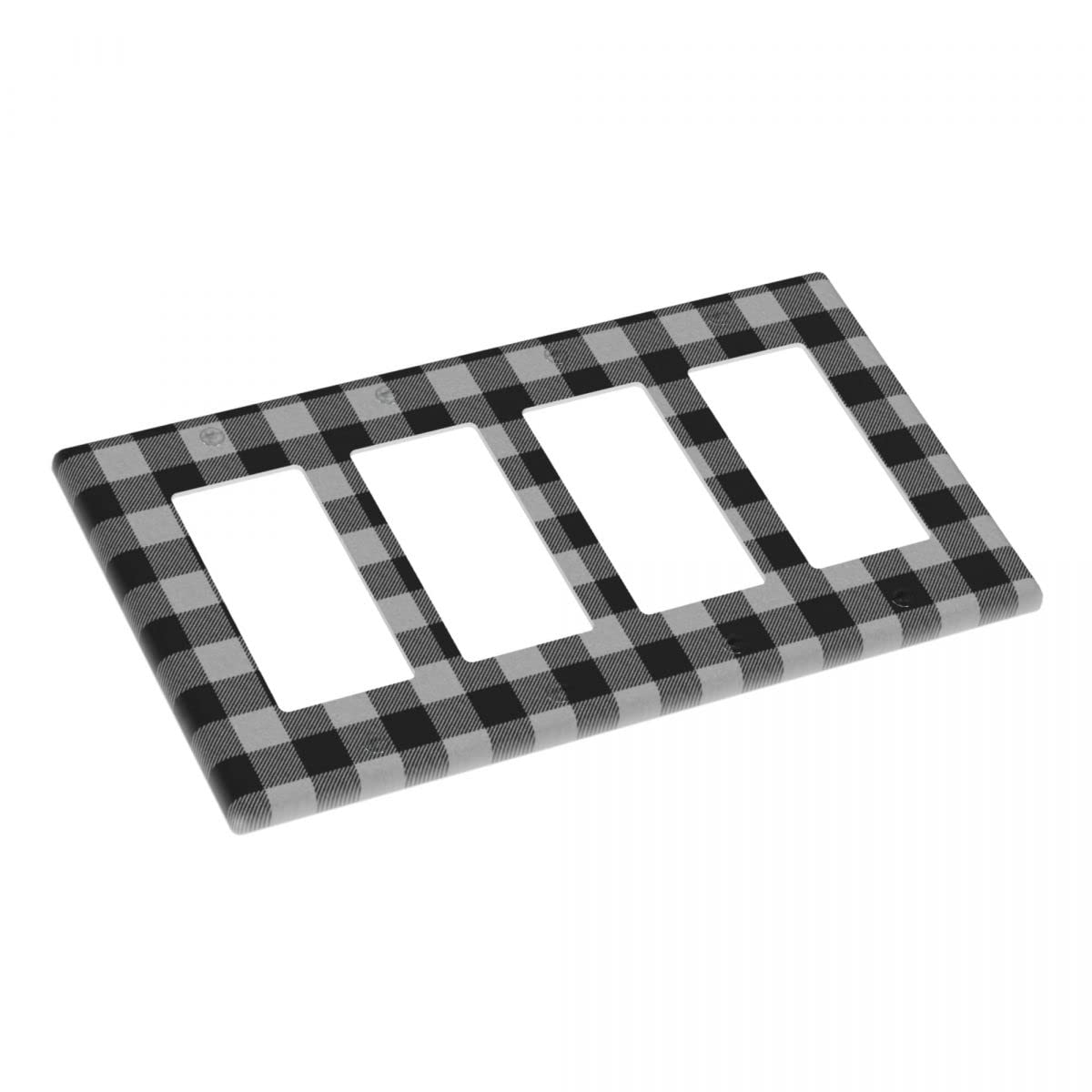Black and White Buffalo Plaid 4-Gang Rocker Light Switch Cover - Decorative Quad Wall Plate for Outlets & Switches (4.5