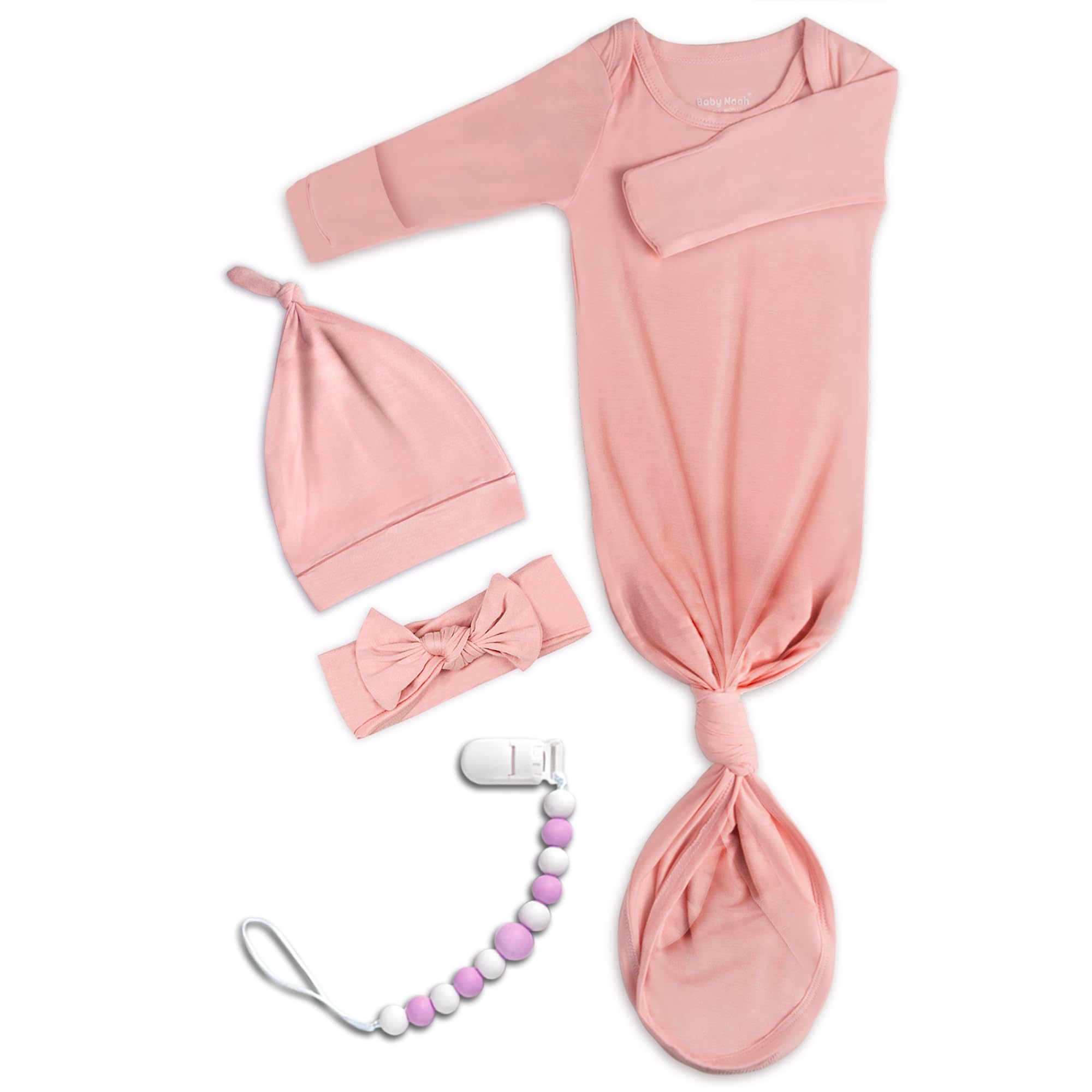 Soft Baby Knotted Gown Set with Mittens & Hat - Newborn Long Sleeve Sleeper for Cozy Sleep & Photo Shoots