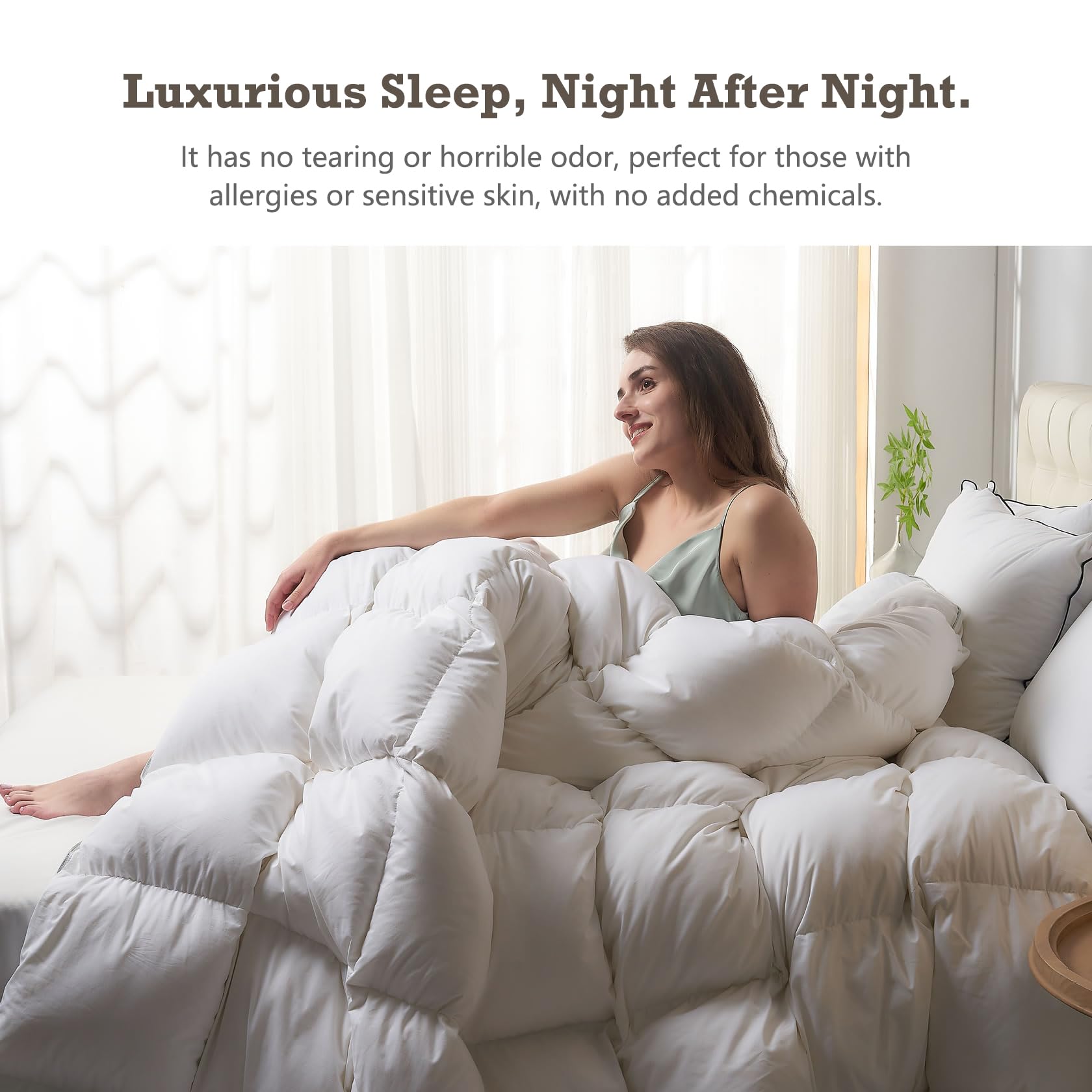 Premium Queen Size Feather Down Comforter - All Seasons Fluffy Duvet Insert with High Fill Power | Ultra-Soft Blend Cover | 90x90 Inches White | Perfect for Cozy Bedroom, Guest Room & Luxury Hotel Style Comfort