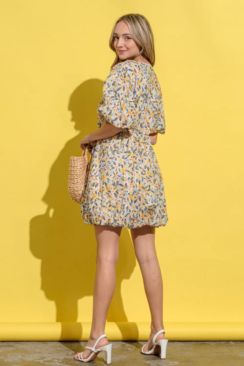 Full Size Floral Surplice Puff Sleeve Dress for Women - Elegant Summer Party & Wedding Guest Outfit