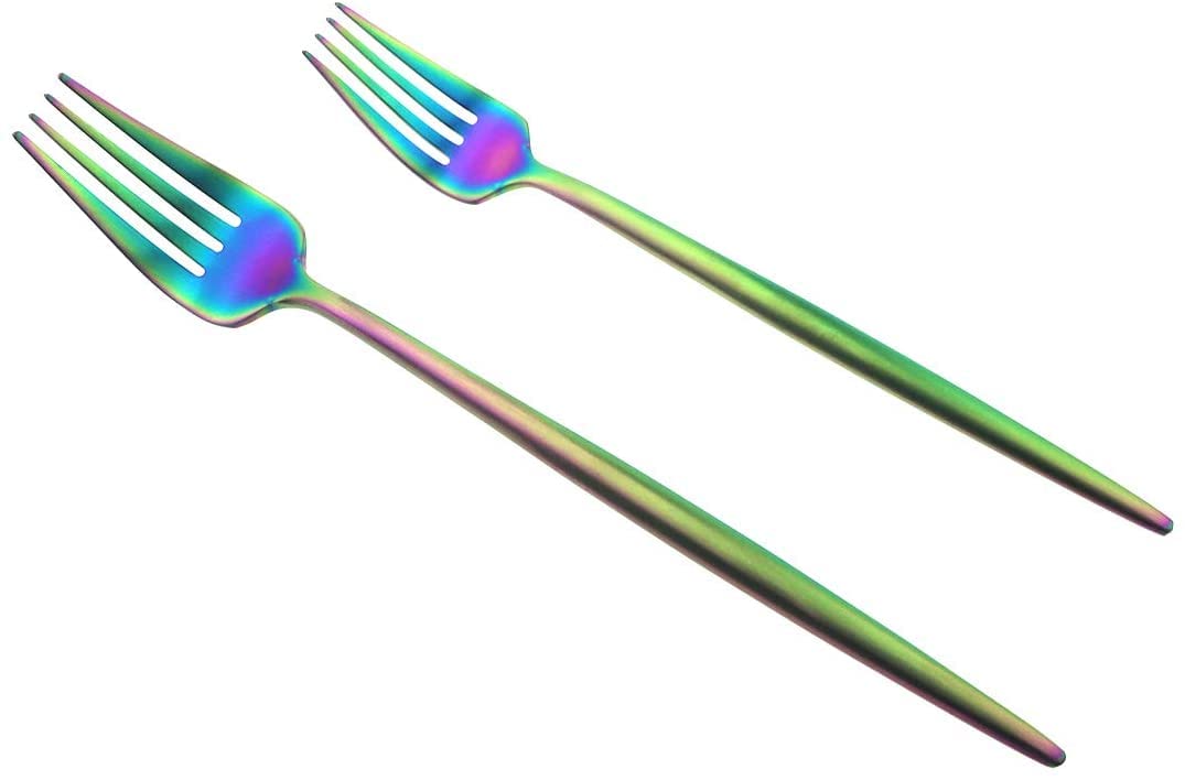 Gugrida 40-Piece Flatware Set - Rainbow Silverware Set, 304 Stainless Steel Cutlery Set for 8 People (8 Forks, 8 Knives, 8 Spoons, 8 Teaspoons) - Matte Polished & Dishwasher Safe - Perfect for Dining, Parties, Restaurants, and Everyday Use