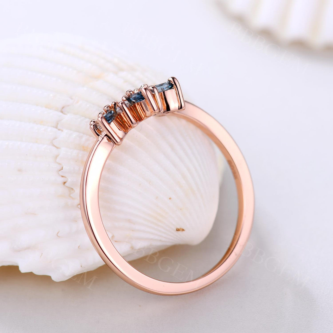 Marquise Shaped London Blue Topaz Curved Wedding Band in Rose Gold - Perfect for Engagement Rings, Anniversary Gifts & Bridal Jewelry Sets