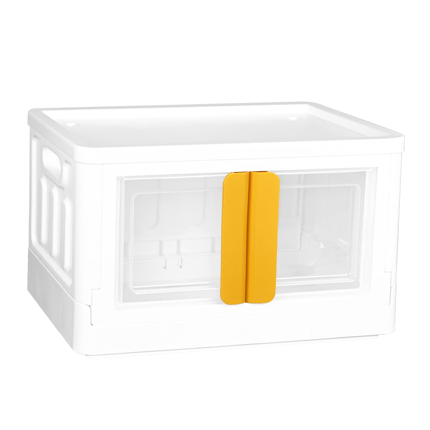 Foldable Storage Bins with Lids 33 Qt - Double Door Plastic Organizer Bins for Closet, Room, Dorm or Office - Stackable & Nestable Space Saving Containers - Yellow (1-Pack) - Perfect for Home Organization, College Dorm Storage & Office Supplies