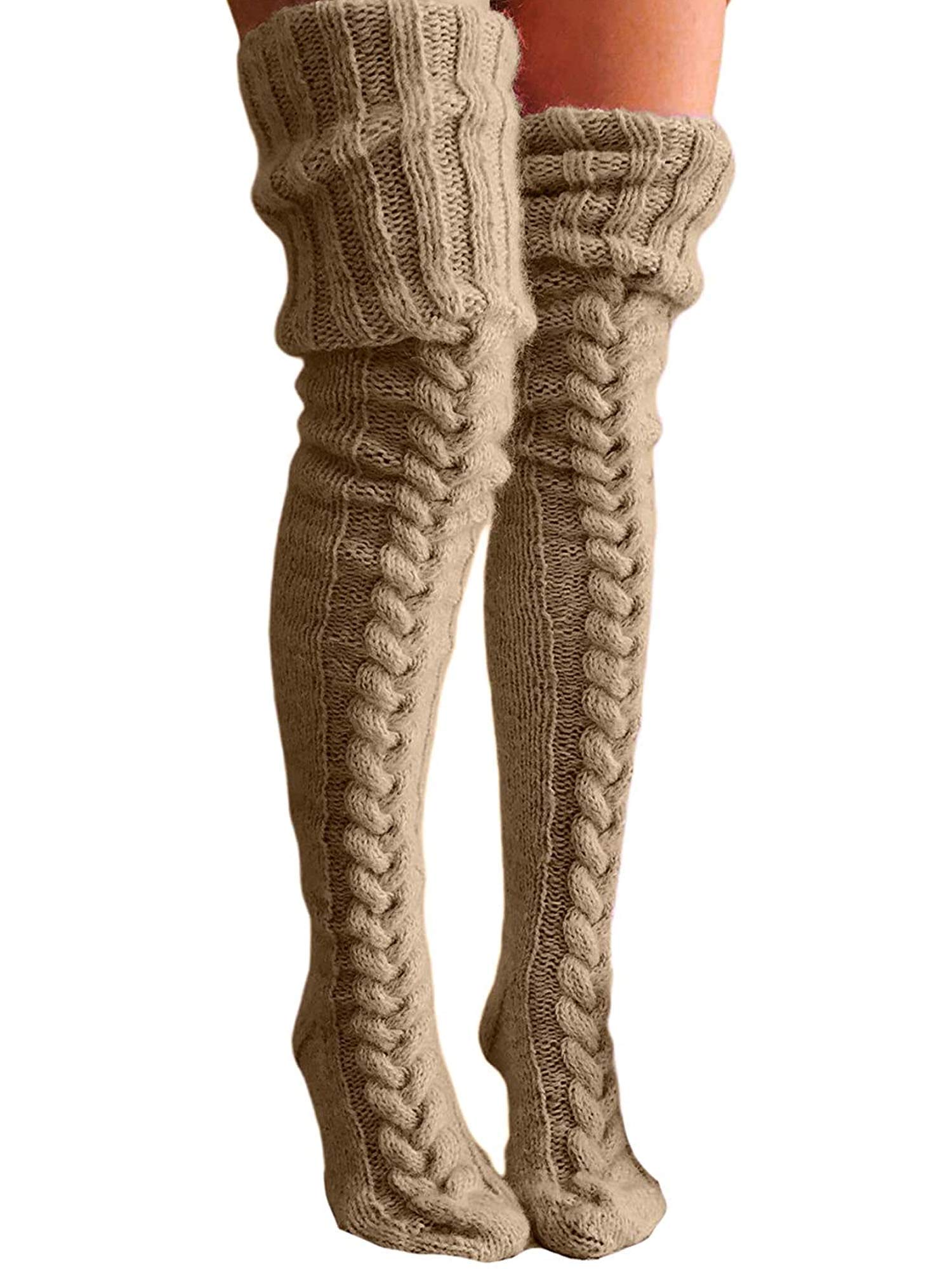 Springcmy Women's Extra Long Cable Knit Over-The-Knee Boot Socks - Warm Winter Knitted Stockings & Leg Warmers for Snow Boots, Riding Boots, and Cold Weather Fashion