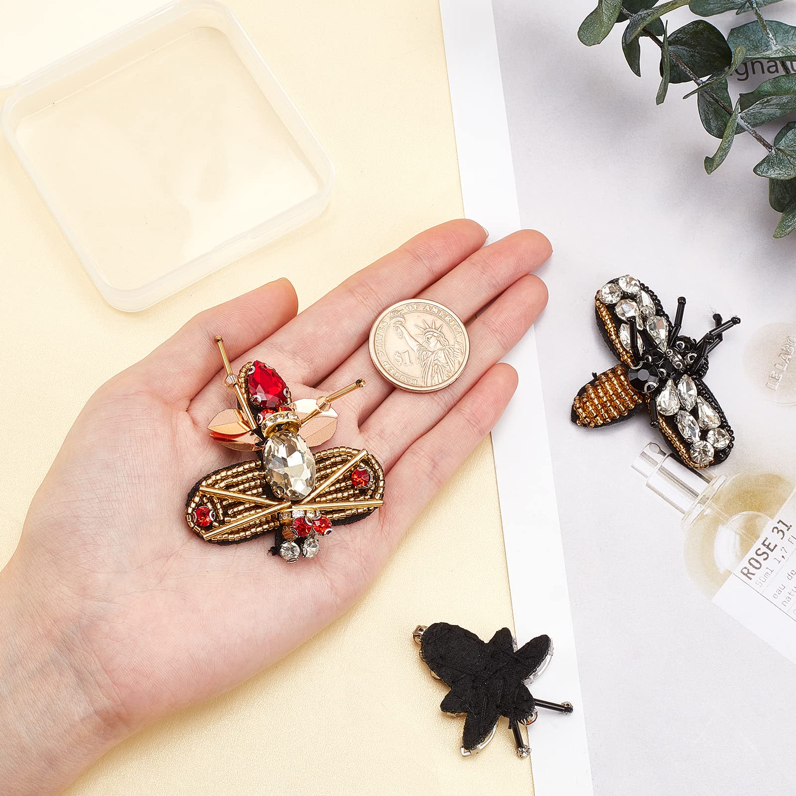 INFUNLY 3PCS Bees Beaded Patches - Rhinestone Sew On Sequin Appliques for DIY Crafts, Jeans, Jackets, Clothing & Accessories | Handmade Insect Bead Embroidered Patches for Bags, Shoes & Denim - Perfect for Customizing Outfits & Gifts