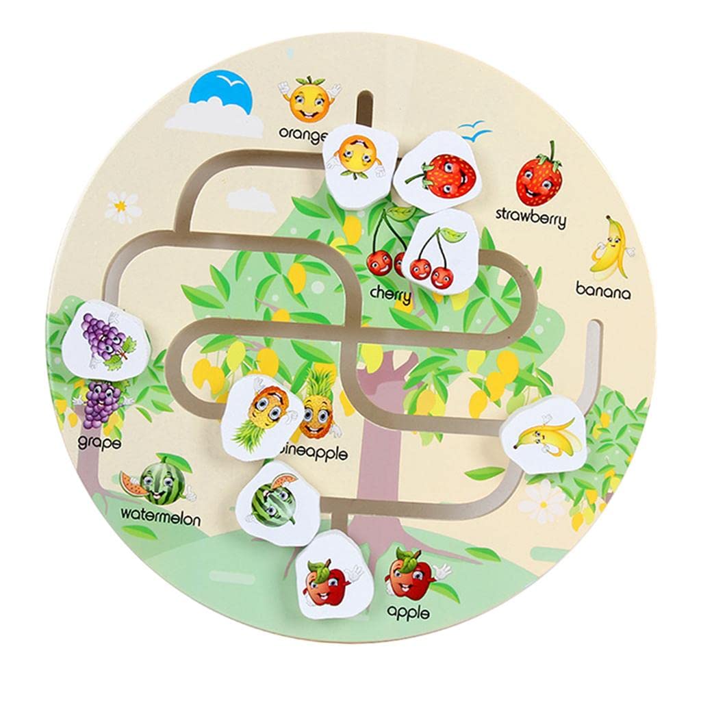 Fashion My Day® Wooden Track Walking Maze Puzzle Toy with Fruits - Educational Baby & Toddler Toys for Early Development | Perfect for Sensory Play, Fine Motor Skills & Learning Shapes | Great for Playtime, Daycare & Montessori Activities