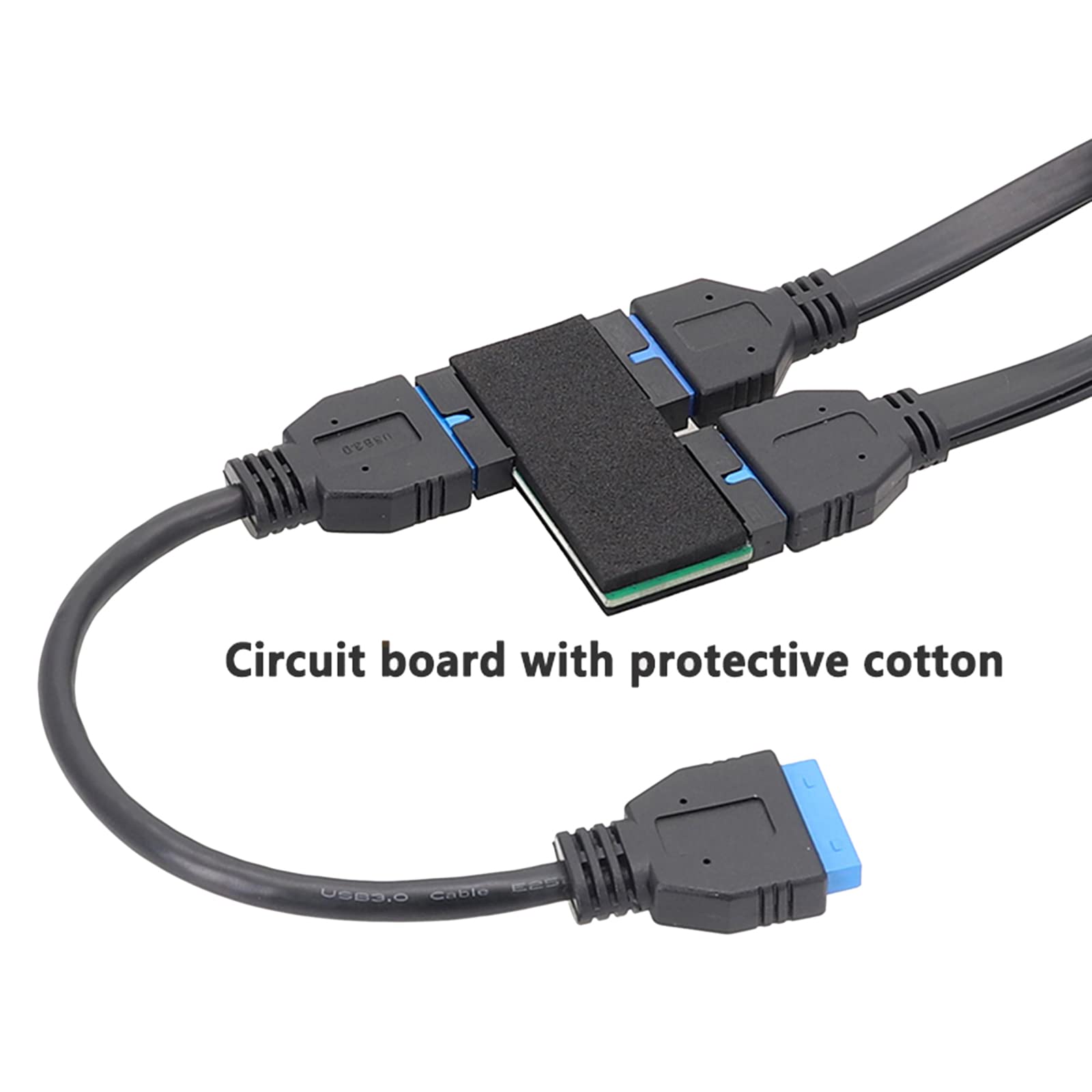 1 to 2 USB 3.0 19-Pin Hub Extension Cable with Fast Transmission Chip for Desktop Computer Motherboard & PC Case - High-Speed Data Transfer for Gaming Rigs, Workstations & Home Office Setups