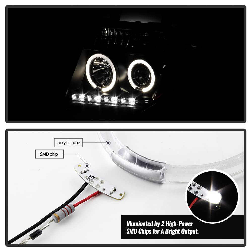 ACANII LED Halo Projector Headlights for 2005-2008 Nissan Frontier & 2005-2007 Pathfinder - Black Housing Headlamps Pair (Left+Right) | Improved Night Visibility & Stylish Upgrade
