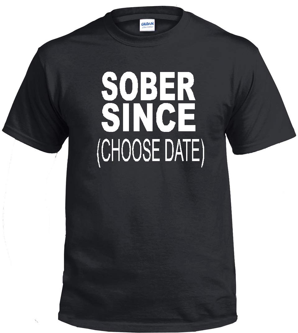 STUFF WITH ATTITUDE Sober Since Customizable Black T-Shirt - Funny Recovery Tee for AA Meetings, Sobriety Gifts & Addiction Awareness