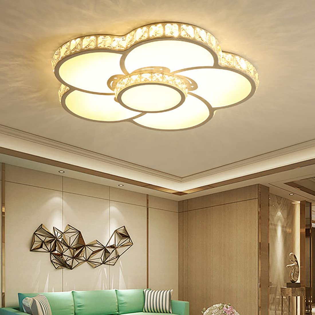48W LED Ceiling Light - Modern Crystal Flower Design, Dimmable Panel Light with Remote Control, Ø60cm White LED Lighting for Living Room, Bedroom, Office, Dining Room & Kids Room | Energy-Efficient, Stylish Home & Office Decor